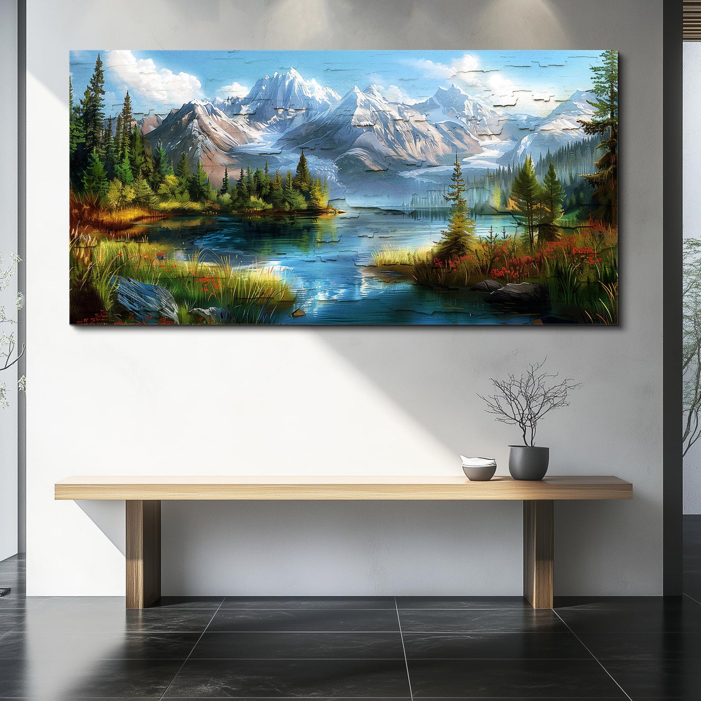 FUHAIHUA Canvas Wall Art For Living Room Wall Decor For Bedroom Modern Office Wall Decoration Mountains Rivers Landscape Painting Farmhouse Pictures Artwork Room Aesthetic Home Decor 20x40 In
