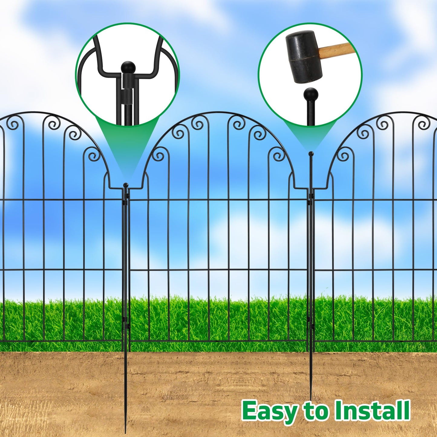 Decorative Garden Fence No Dig Rustproof Metal Fencing Barrier Border for Dog 5 Panels, Garden Fencing for Outdoor Patio Lawn Yard Flower Bed(28 Inches High)