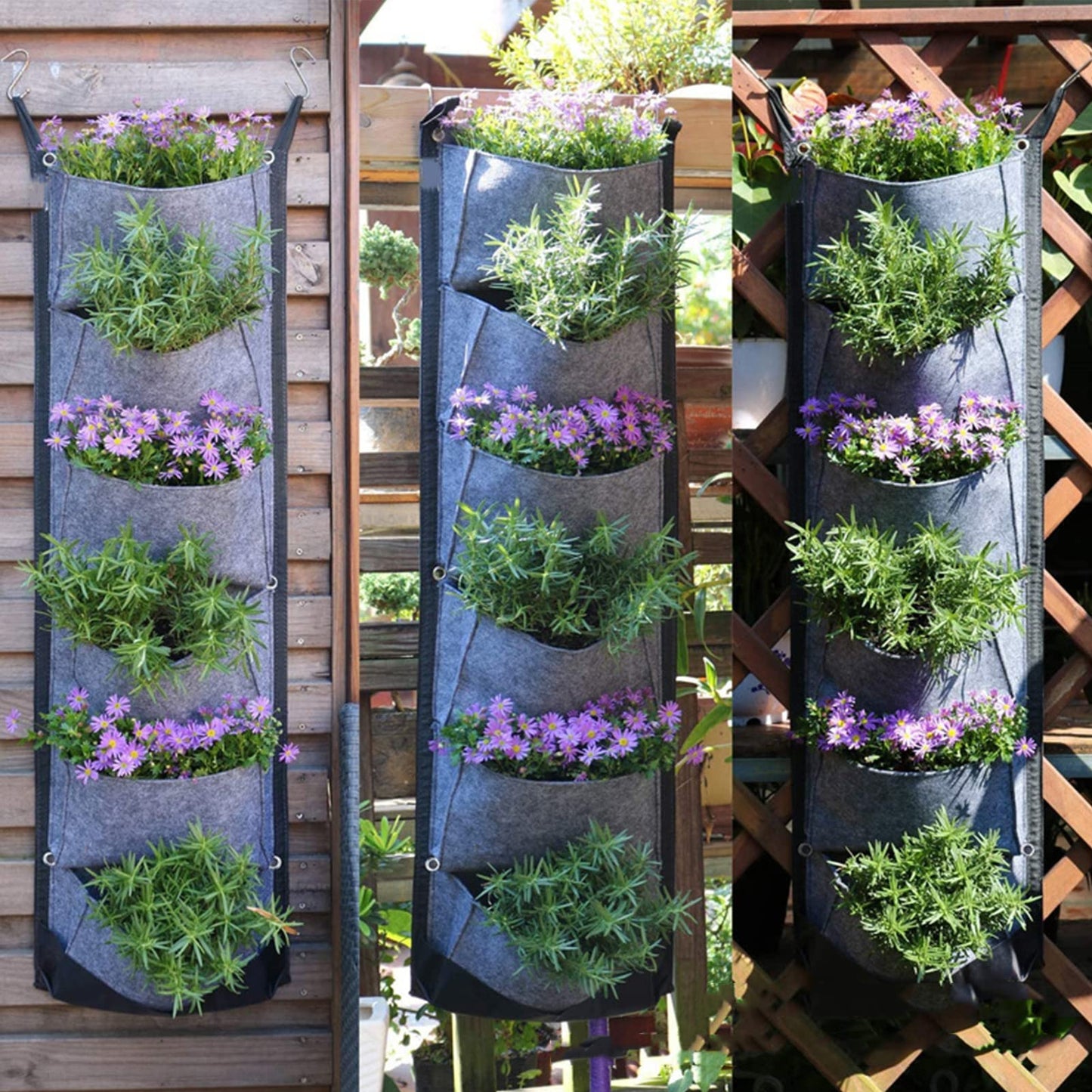 Yosoo Vertical Breathable Hanging Planting Wall Garden Grow Bags for Tomatoes Flowers Strawberries Green Plants 6 Pockets 42 x 12 Inch Home Garden Yard Farm Easy Grow (Grey)
