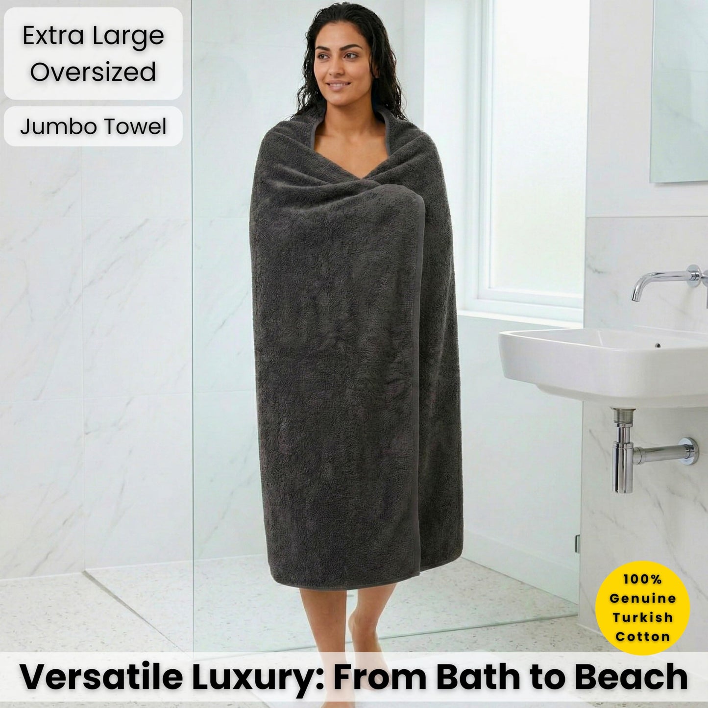 SALBAKOS Luxury 100% Turkish Cotton Bath Sheets 40x80 in Oversized Extra Large Bath Towels | Premium Hotel Quality Thick Soft Absorbent Turkish Towel for Spa Beach (Pack of 1, Gray, Jumbo Bath Sheet)