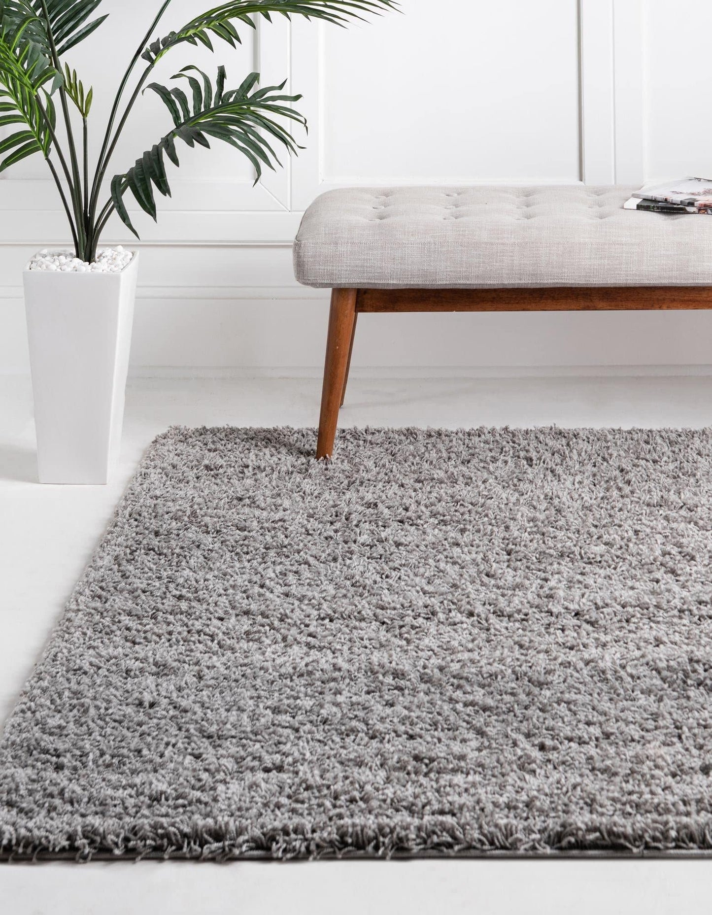 Unique Loom Solid Shag Collection Area Rug (5' 1" Square, Cloud Gray)