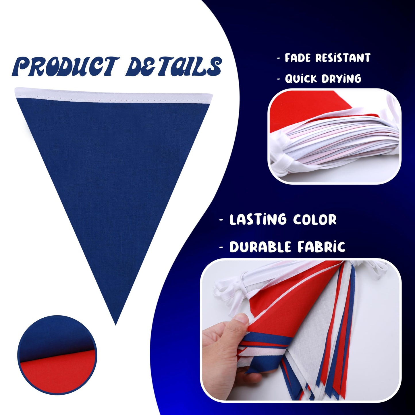 33 ft Pennant Banner Flags,Flag Triangle Bunting Garland Decor，for Fourth of July,Wedding,Birthday Party,Baby Shower,Graduation,Golf Party Decor (Blue White Red Independence Day Banner Decor)