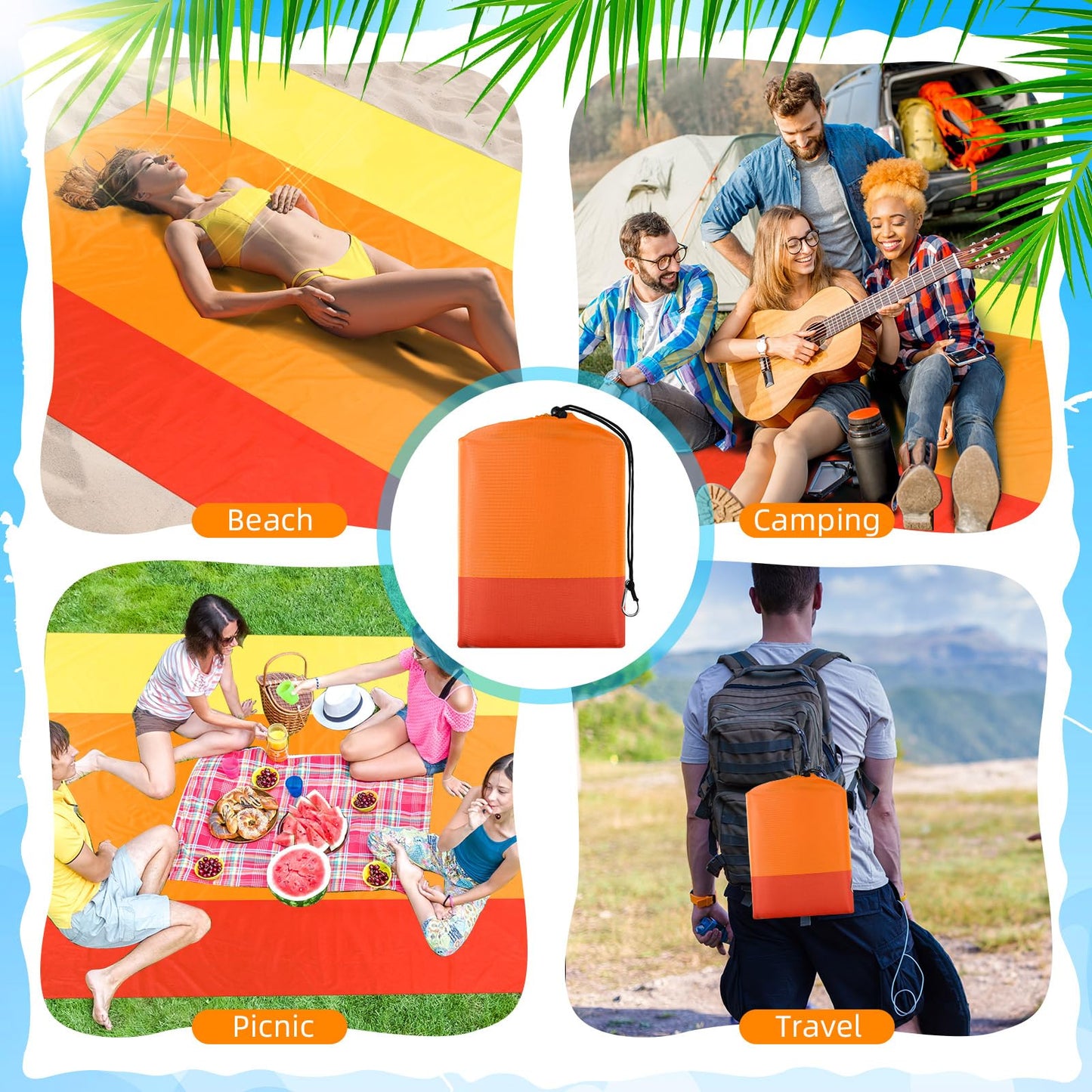 Drydiet Extra Large Beach Blanket Sandproof Waterproof 10 x 9 ft Beach Mat for 2-8 Adults Oversized Quick Drying Outdoor Picnic Blanket Lightweight Sand Free Mat for Travel Camping Hiking(Yellow)