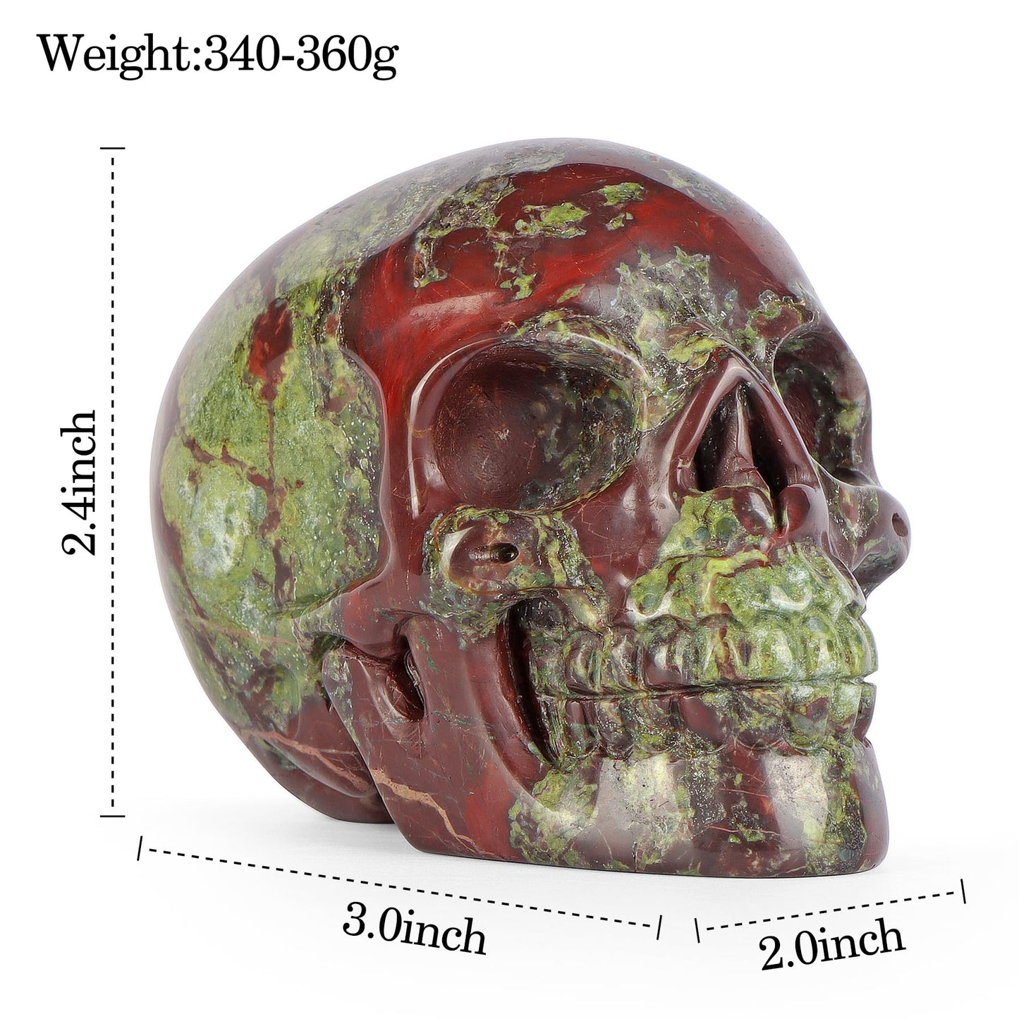 LEADGEM 3.0" Dragon Blood Stone Crystal Skull Head Figurine Healing Stone Carved Sugar Skull Statue Sculpture Decor Day of The Dead Statue Ornaments Halloween Decoration