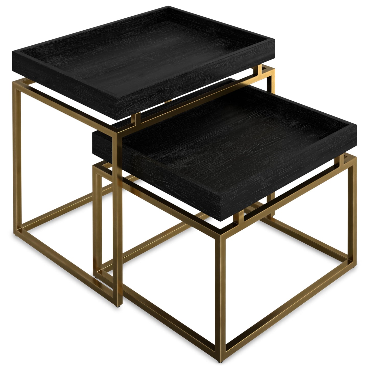 SIMPLIHOME Macy SOLID MANGO WOOD and Metal 20 inch Wide Rectangle Contemporary 2 Pc Nesting Table in Black, Gold, Fully Assembled for the Living Room and Bedroom