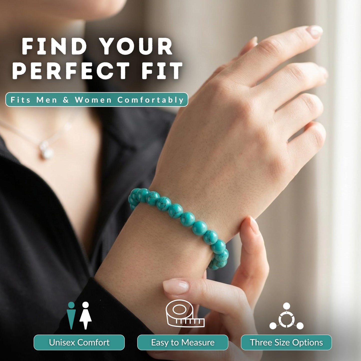 Cherry Tree Collection Turquoise Howlite Green Beaded Bracelet – Genuine 8mm Gemstone Stretch Bracelet for Men & Women – Handmade Crystal Bracelet - (Turquoise Howlite Green - M)