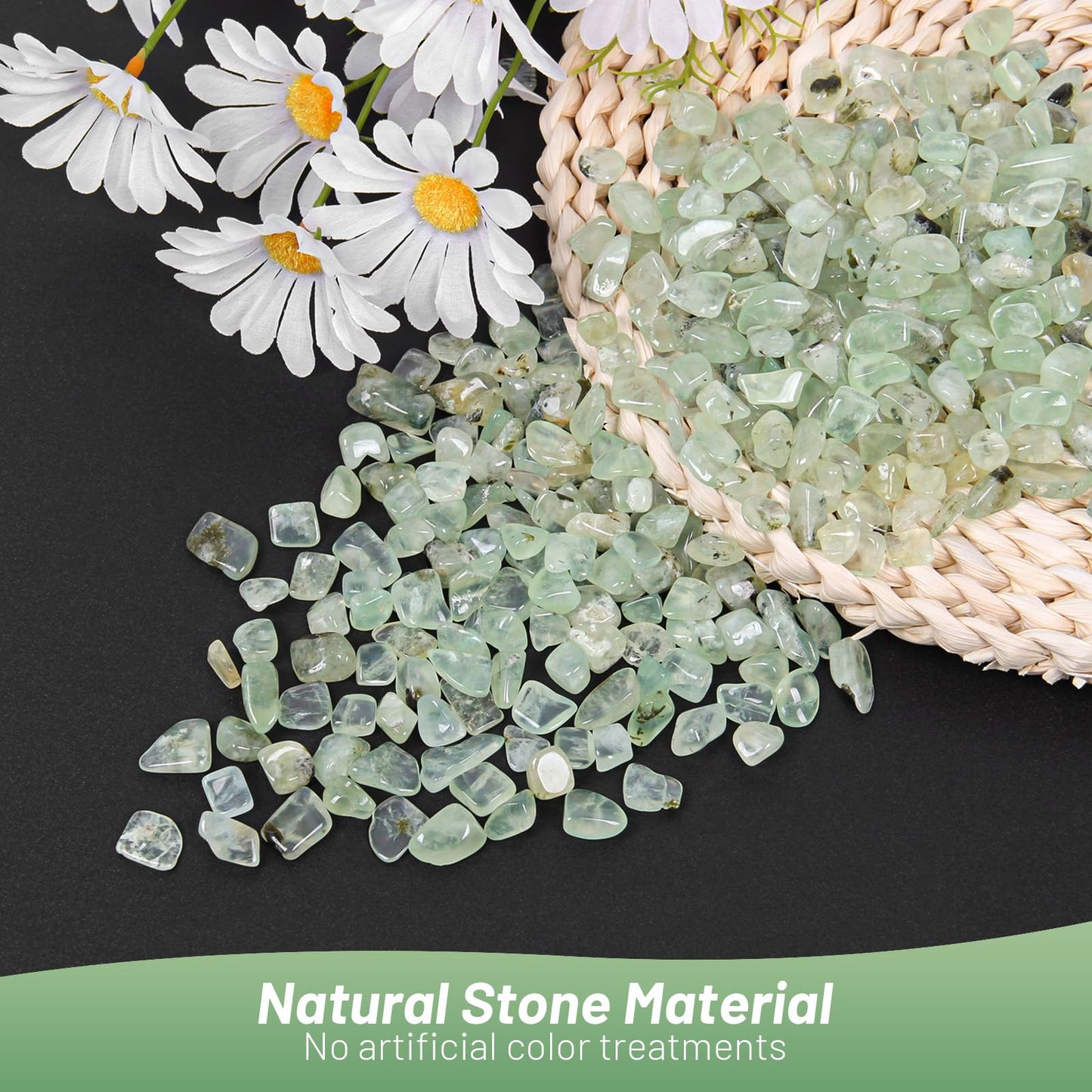 1.1lb Natural Crushed Prehnite Crystal Tumbled Chips-Healing Crystals Chips Bulk, Crushed Crystal Gemstones for Crafts, Beautiful Package for Gift (Prehnite)
