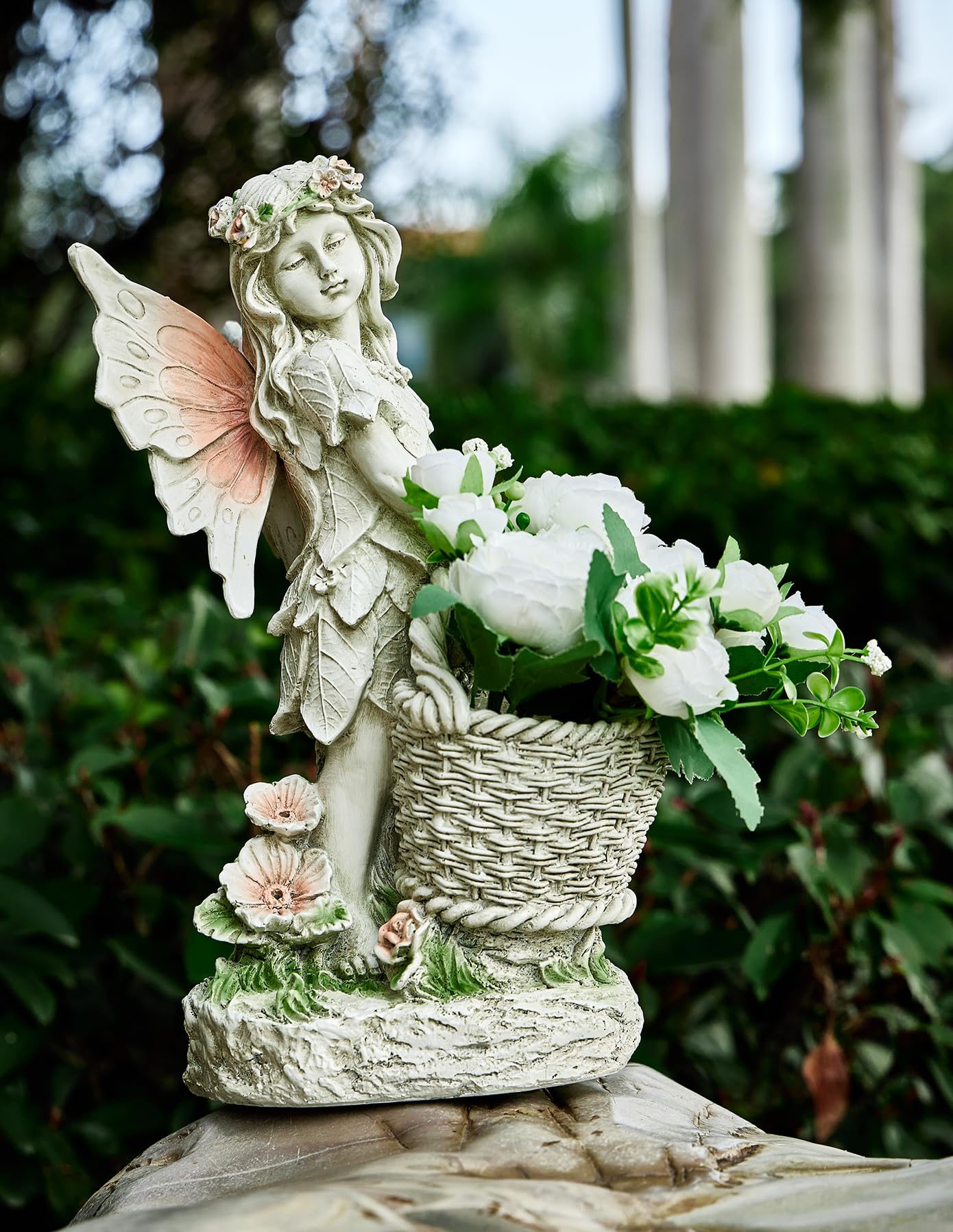 Garden Statue with Planter, Fairy Sculpture Flower Pot with Solar Light for Home Garden Planter Decoration, Yard Decor,Resin H 15 Inch (Fairy with Planter)