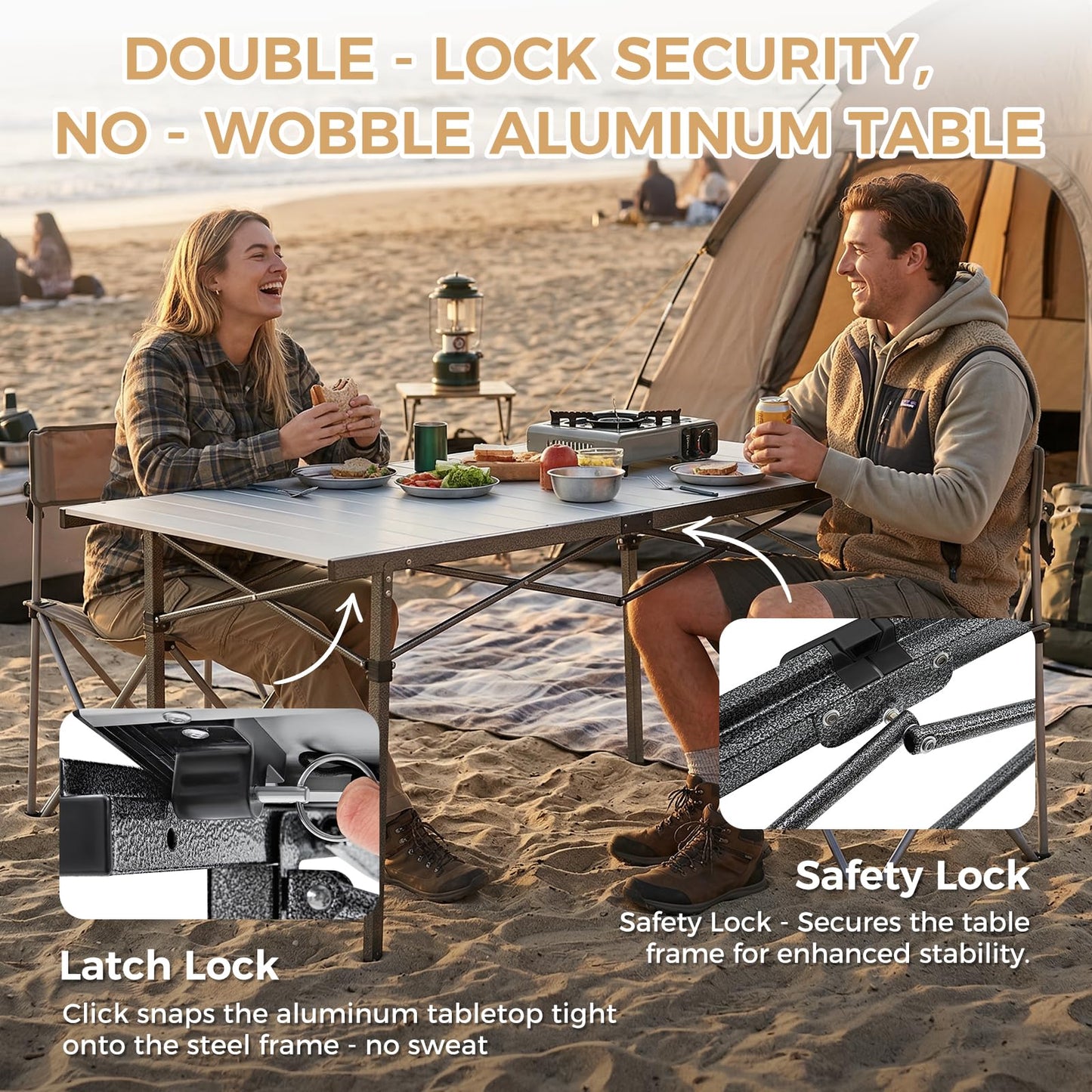 KingCamp Aluminum Camping Table Foldable, Large 53.5" Roll Up Camp Table Folding Seamless Tabletop Heavy Duty Duck Hunting Camping Tables Metal Portable Outdoor Collapsible for RV BBQ Picnic Hunting