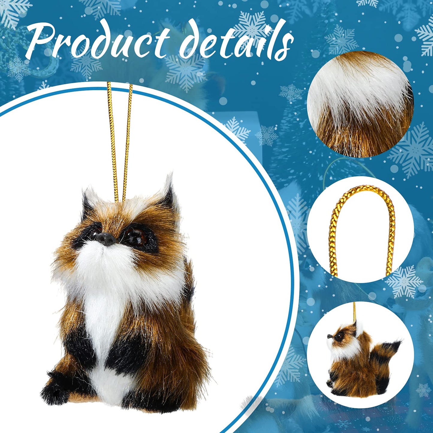 Skylety 15 Pieces Animal Ornaments, Woodland Faux Fur Animal Hanging Ornament Bulk Plush Simulation Fall Christmas Tree Decoration for Home Backpack Party Holiday