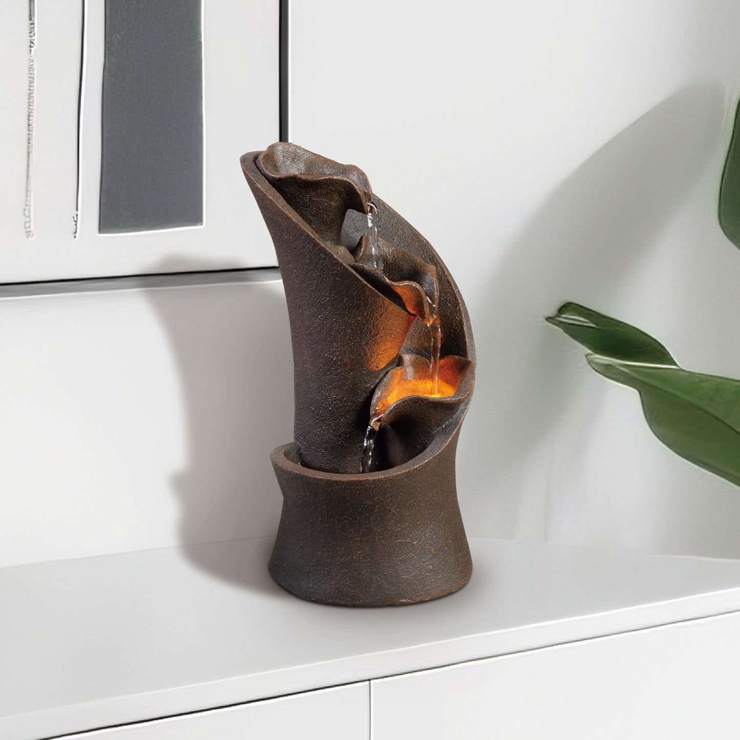 Kalona Tabletop Waterfall Fountain, 3-Tier Indoor Water Fountain for Home Office Decor, Relaxing LED Fountains with Artistic Stone-Look Design for Meditation (23005)