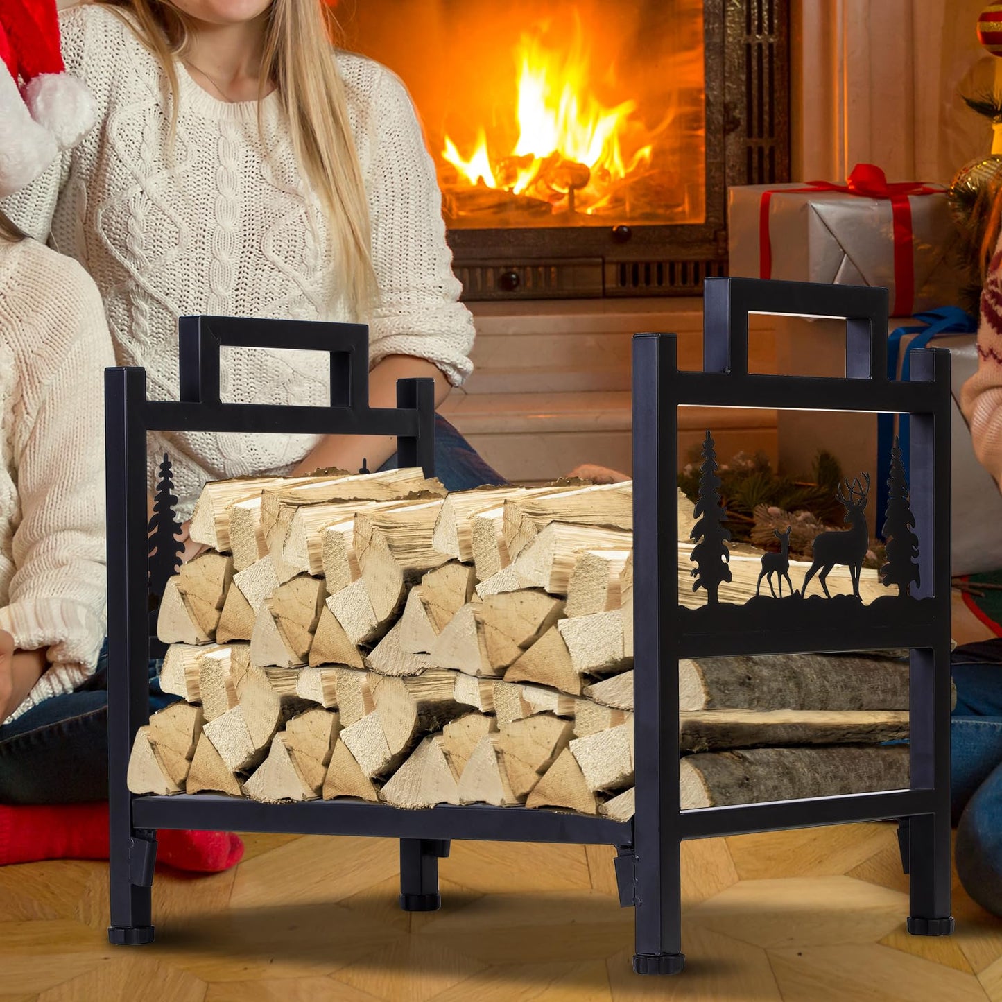 HomeJayde Firewood Rack Outdoor and Indoor Firewood Holder, Heavy Duty Steel Log Holder for Wood Storage, Wood Racks, Black Powder Coated Steel Log Rack for Fireplace（Contains Patents）