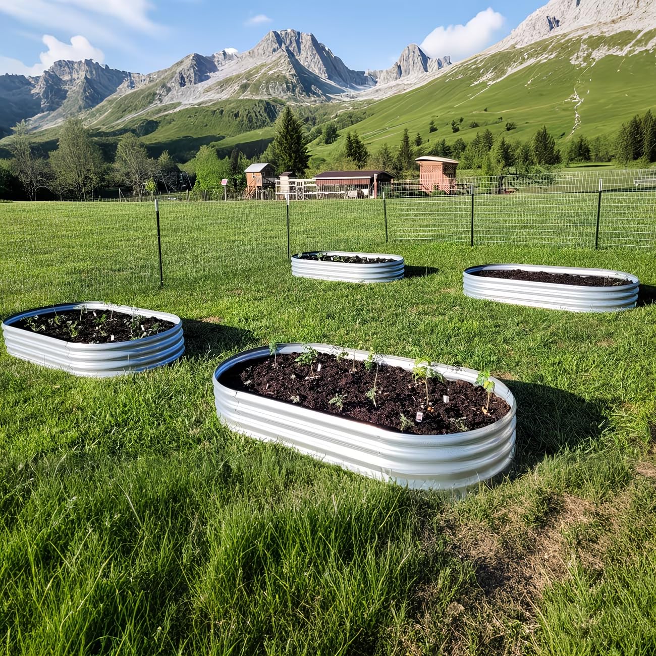 HGD Galvanized Raised Garden Bed Kit, Galvanized Planter Garden Boxes Outdoor, Oval Large Metal Raised Garden Beds for Vegetables & Flower (2 Pack)