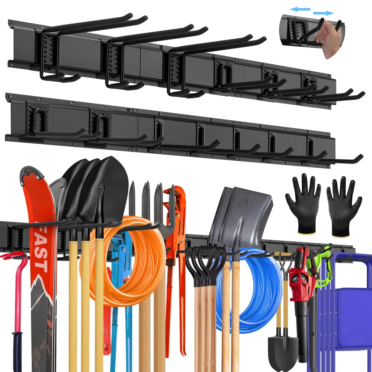 SUKIZZ 96'' All-Metal Garage Tool Organizer Wall Mount – Heavy-Duty Tool Rack Holds 960 lbs, Adjustable Hooks for Garage, Yard, and Garden Equipment