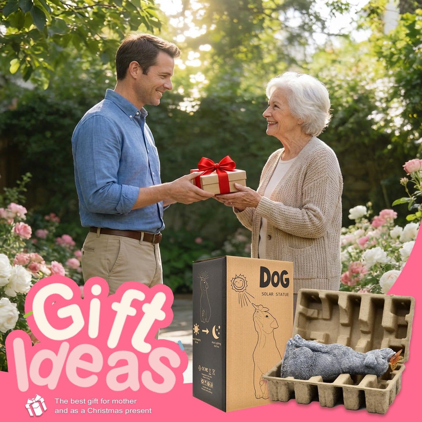 Goodeco Dog Statue with Solar Butterfly - Ideal Gifts for Mom, Dad or Birthdays, Beautifully Crafted Outdoor Decorations to Wow Your Guests