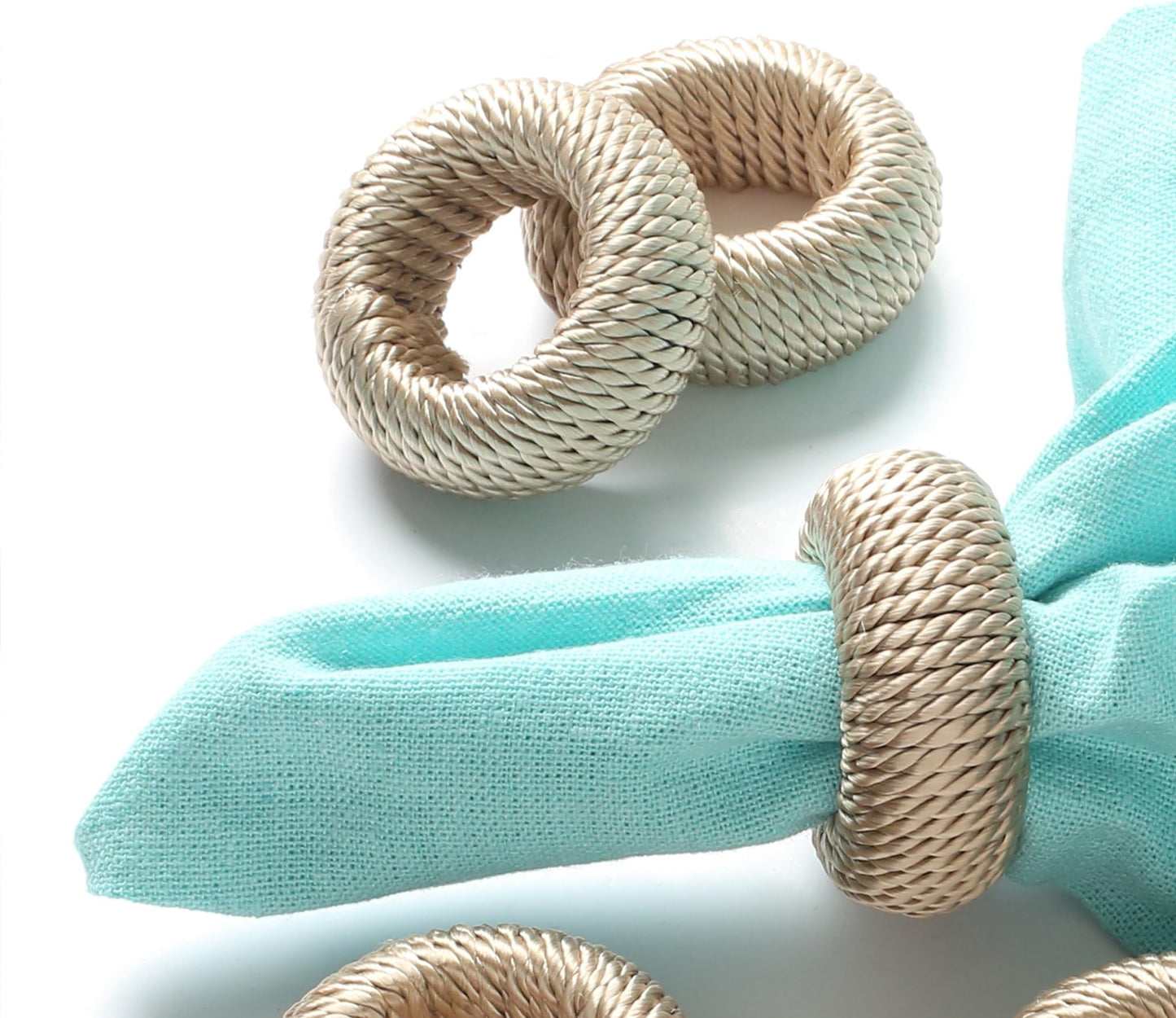 ALPHA Living HOME 12-Piece Woven Napkin Rings - Decorative Yarn Napkin Holders for Tabletop, Dining, Wedding, Parties, Home Decor,Gifting & Outdoor Event (Beige)