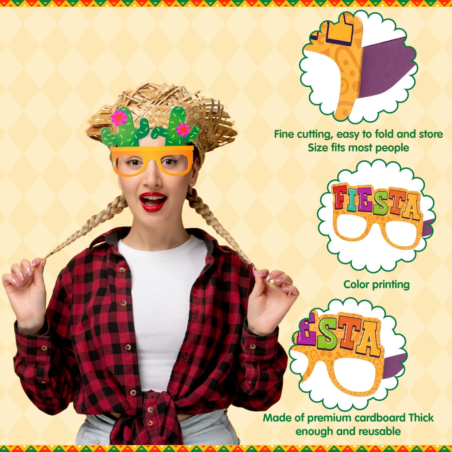 JOYIN 12 PCS Mexican Fiesta Party Paper Eyeglasses for Cinco de Mayo Party Decorations, Mexican Themed Bachelorette Party Favors, Party Costume Photo Booth Props Supplies for Taco Tuesday