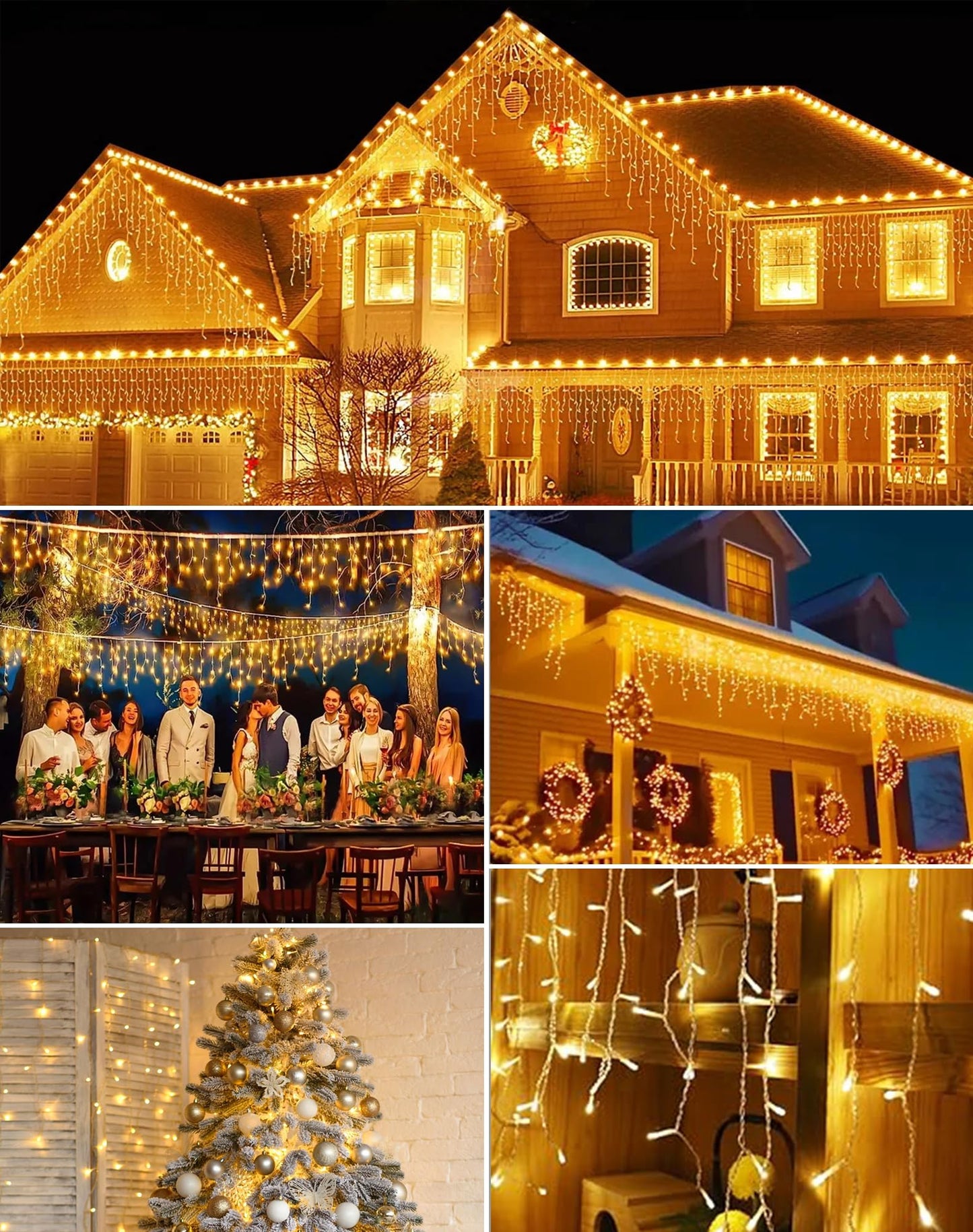 GOHDLAMP Christmas Icicle Lights Outside 624 LED 59FT Warm White, 96 Drops 2700K Icicle Christmas Lights with Remote/8 Modes/Timer, IP44 Waterproof for Roof Gutter Wedding Holiday Decorations