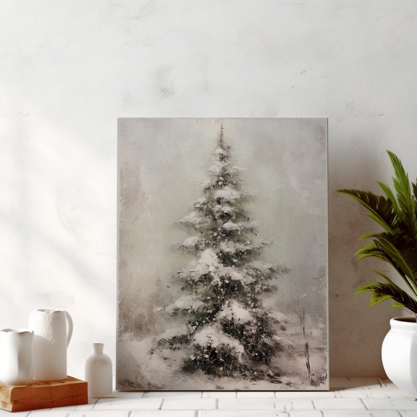 YQDEJ Pine Tree Wall Art Decor Gifts, Christmas Winter Scene Canvas Wall Decor Art, Christmas Canvas Wall Art,Winter Bathroom Decoration,Christmas Decoration Gifts, 11x14 Inches Framed