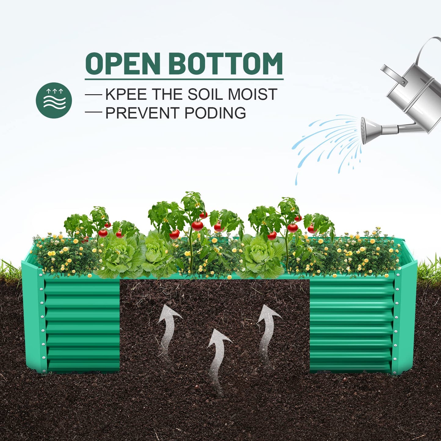 Land Guard 6×3×2 ft Galvanized Metal Raised Garden Bed, 2FT Deep Root Elevated Planter Box Steel Large Vegetable Flower Bed Kit(Green)