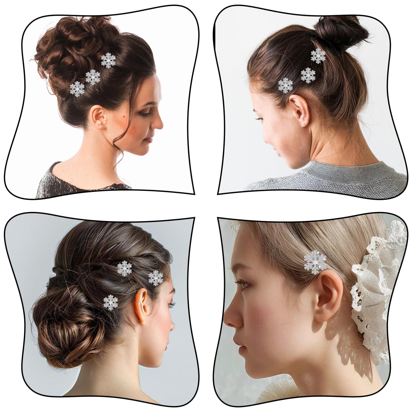 10 Pcs Snowflake Christmas Hair Clips, Bling Rhinestone Hairpins Glitter Fancy Christmas Hair Pins Barrettes Snowflake Decorations for Women Girls Bridal Party Wedding Everyday Gifts (Sliver)
