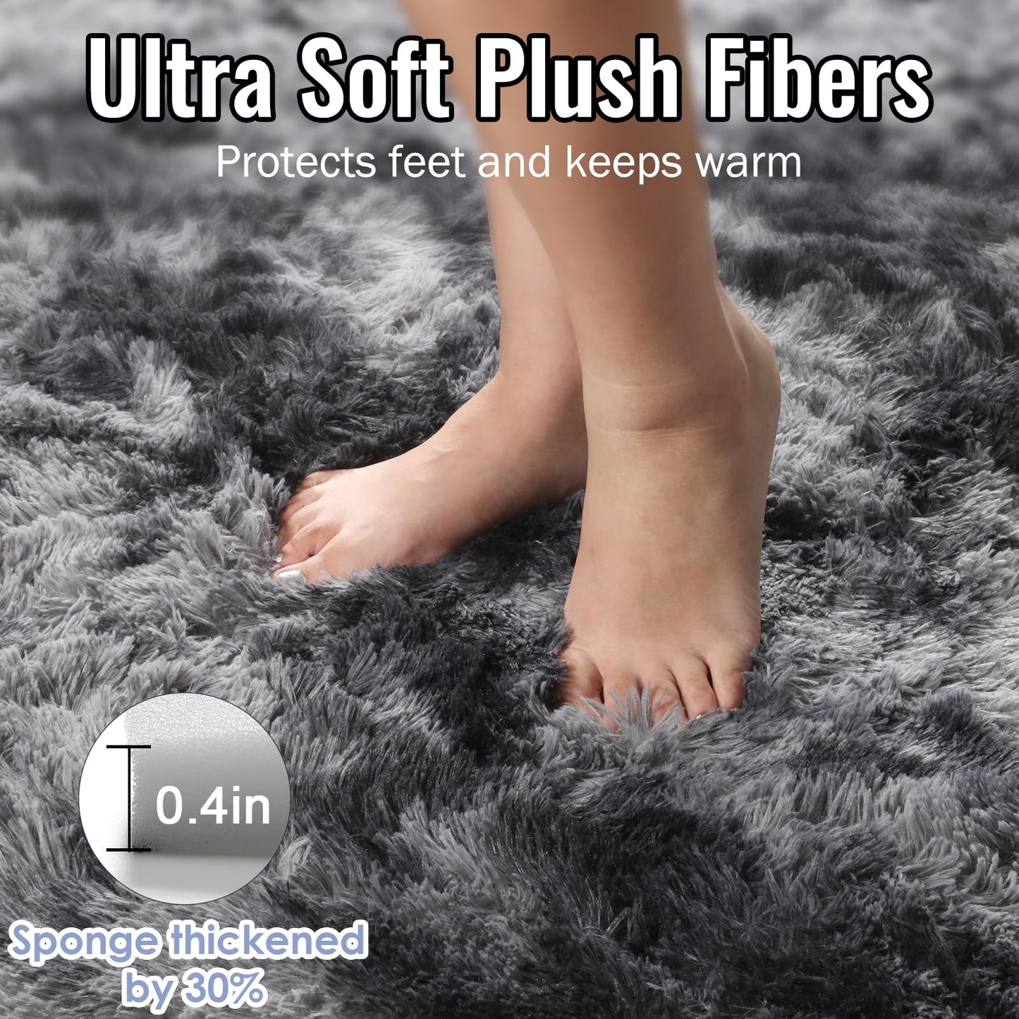 PAGISOFE Abstract Shaggy Area Rug 4' x 6' Plush Furry Rugs for Living Room, Tie-Dyed Dark Grey Soft Fluffy Rugs for Bedroom Grils Boys, Fuzzy Rug for Nursery, Dorm. Shag Carpet for Kids Room Decor