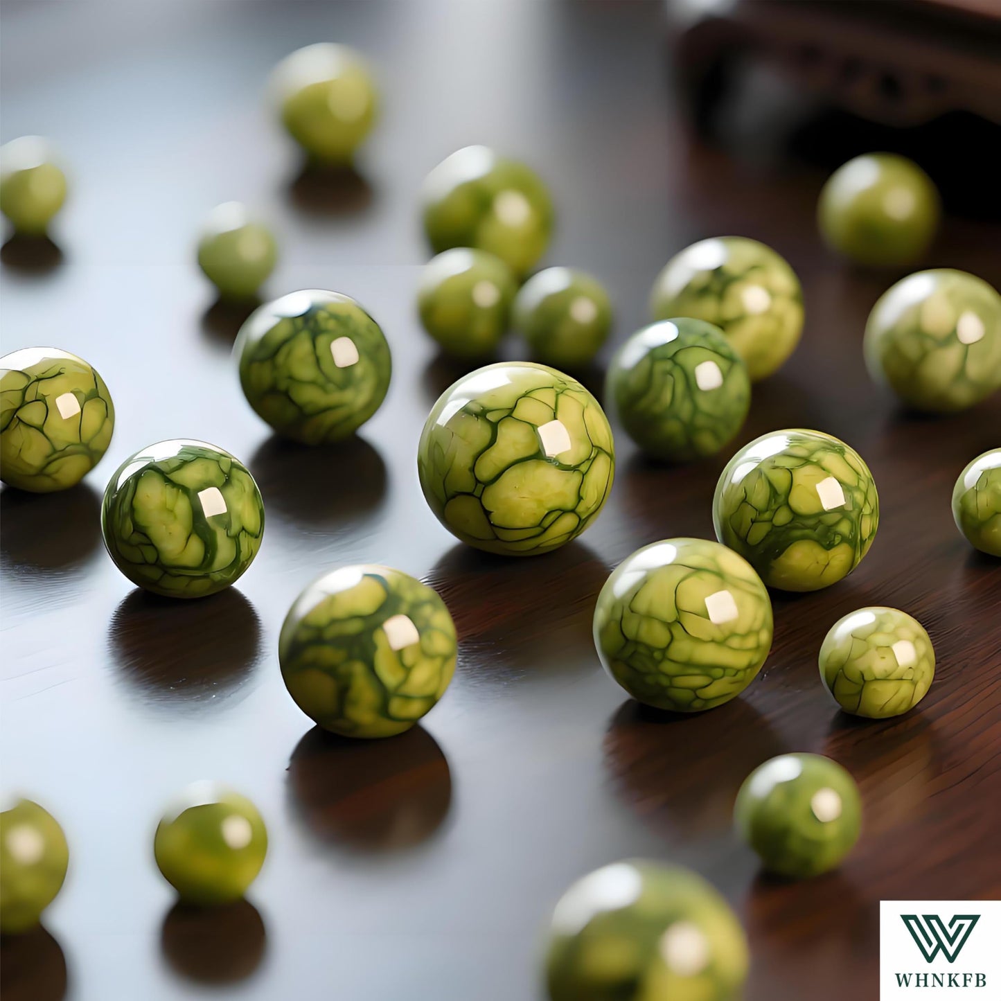 WHNKFB 10mm 50PCS Natural Green Serpentine Round Beads, Dragon Vein Loose Gemstone Beads for Jewelry Making Craft - 4mm 6mm 8mm 10mm Options with Free Elastic Cord