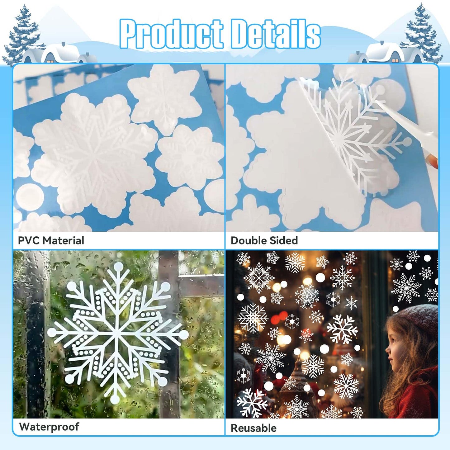 White Snowflakes Window Clings - 8 Sheets 152 Pcs Christmas Snowflake Window Clings Decal Stickers Decor for Glass Windows Classroom Home Office for Winter Wonderland Frozen Theme Party