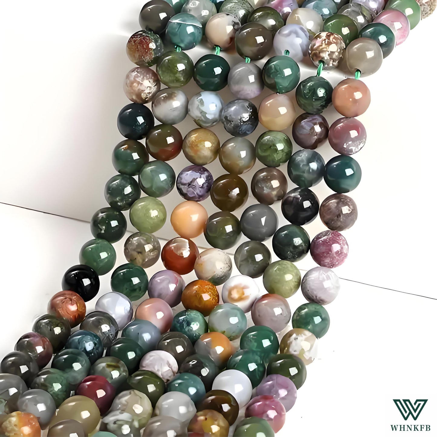 WHNKFB 10mm 50PCS Natural Indian Agate Round Beads, Smooth Polished Loose Stone Beads for Jewelry Making Craft - 4mm 6mm 8mm 10mm Options with Free Elastic Cord