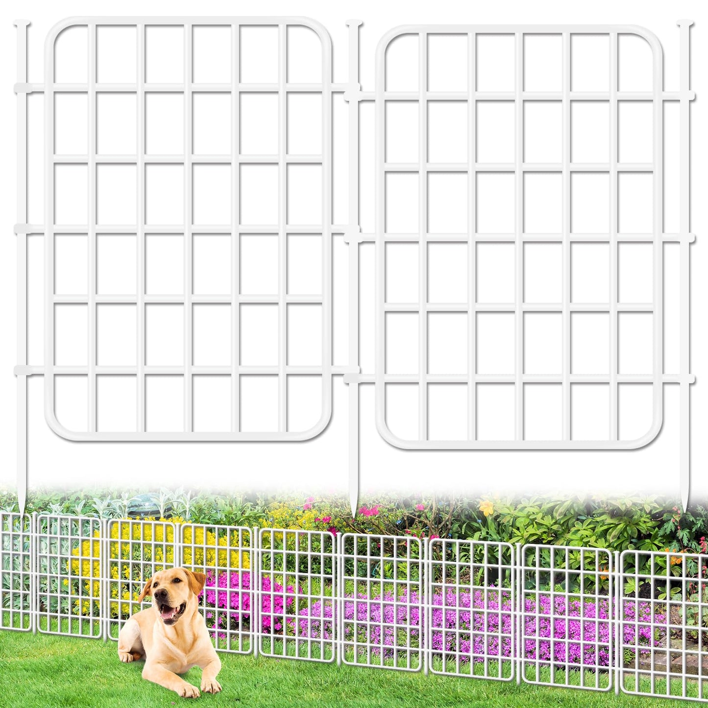 30ft x 17in Garden Fence Animal Barrier, 28 Panels No Dig Fence Border, Rustproof Metal Decorative Garden Fencing with Ground Stake, Flower Bed Edging Border for Dog, Rabbit, Outdoor Patio, White