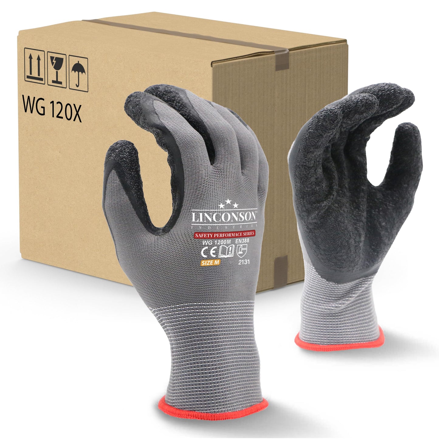 linconson 12 Pack Safety Performance Series Construction Mechanics Wrinkle Latex Work Gloves