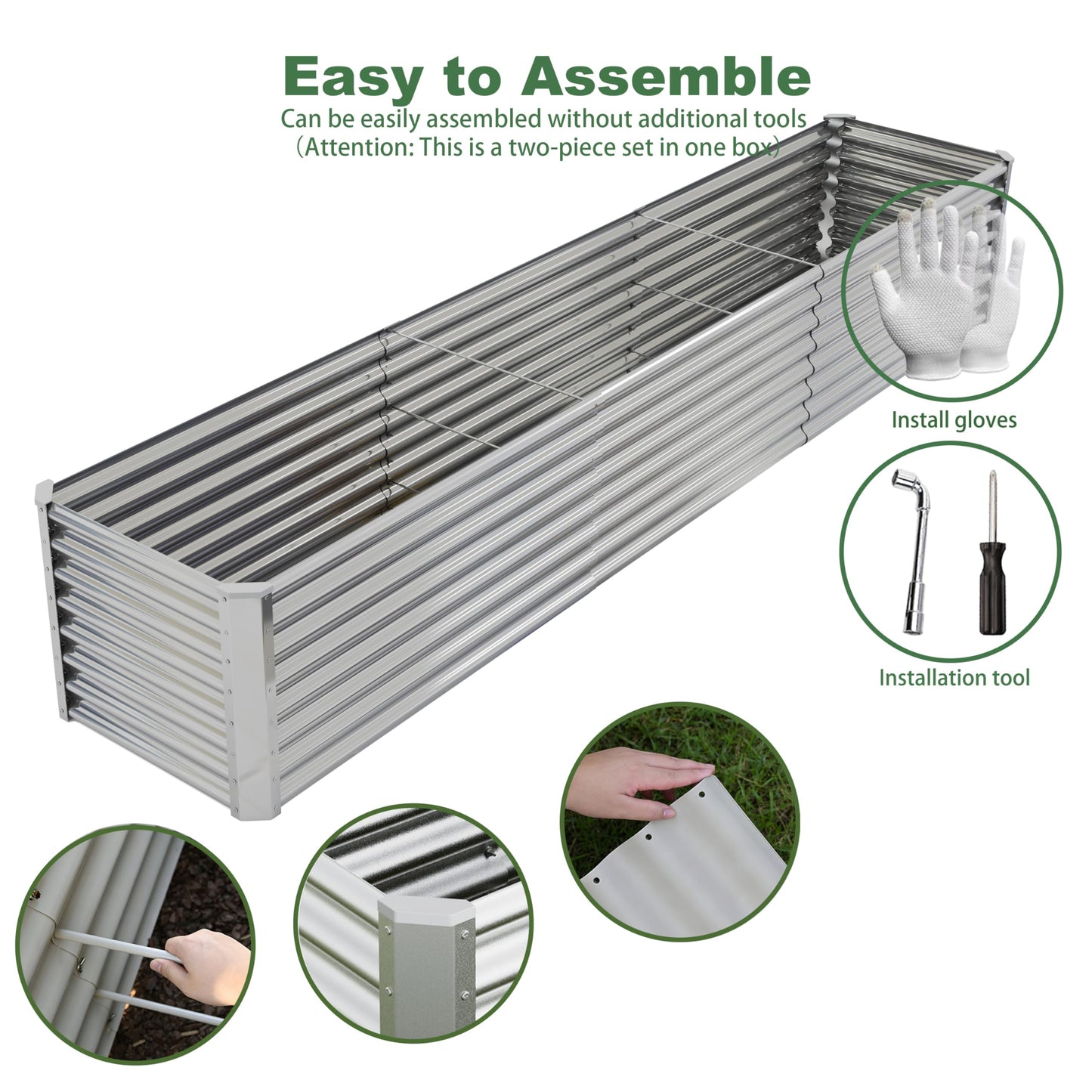 Kinddeer 12x2x2ft Raised Garden Beds Outdoor Kit, Galvanized Planter Garden Boxes Outdoor, Metal Raised Garden Beds for Vegetables,Fruits,Herb,Flower,Silver
