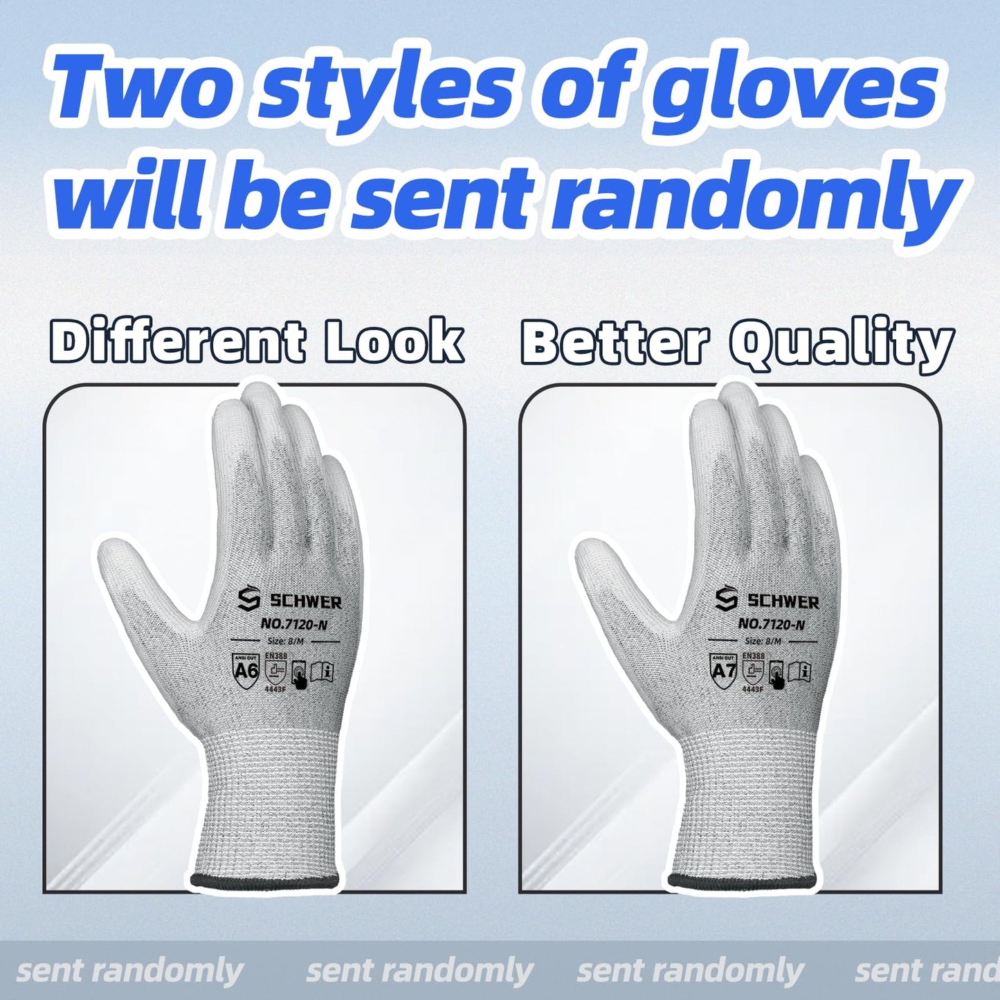 Schwer 6 Pairs Cut Resistant Gloves ANSI A6/A7 (Send Randomly) CR7120 Cut Proof Work Gloves, Touchscreen, for Men and Women Used for Woodworking, Glass Cutting, Construction, Cargo Handling, M