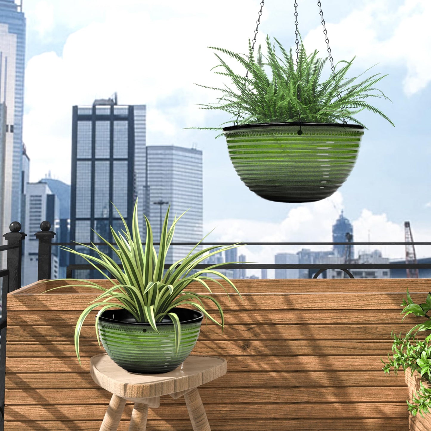 Vanslogreen 10 Inch Hanging Planter, 2 Pack Hanging Planters for Indoor Outdoor Plants, Hanging Pots with Drainage Holes for Garden Home (Green)