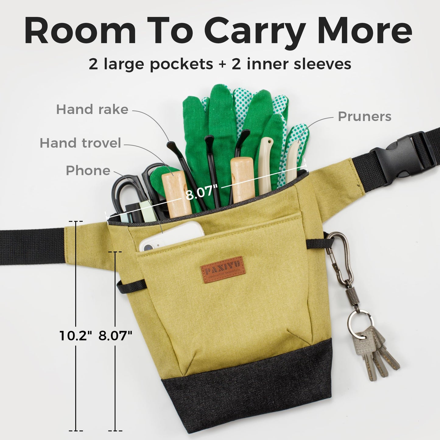 Garden Tool Belt for Women & Men, Lemon Lime Denim Garden Apron with Structured Opening, 2 Large Pockets + 2 Inner Pockets, Wide Belt Tool Pouch for Gardening, Florist & Craft