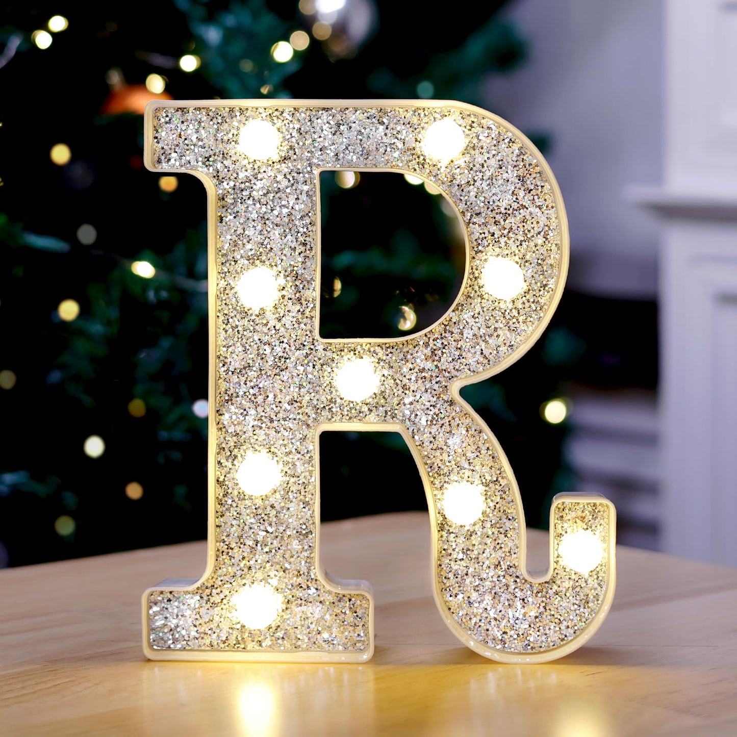 TEHIBIEN Marquee Light Up Letters, Glitter Silver LED Letter Lights Battery Powered Alphabet Letter Sign for Night Light Wedding Birthday Party Cafe Bar Decoration Girls Room Decor - R
