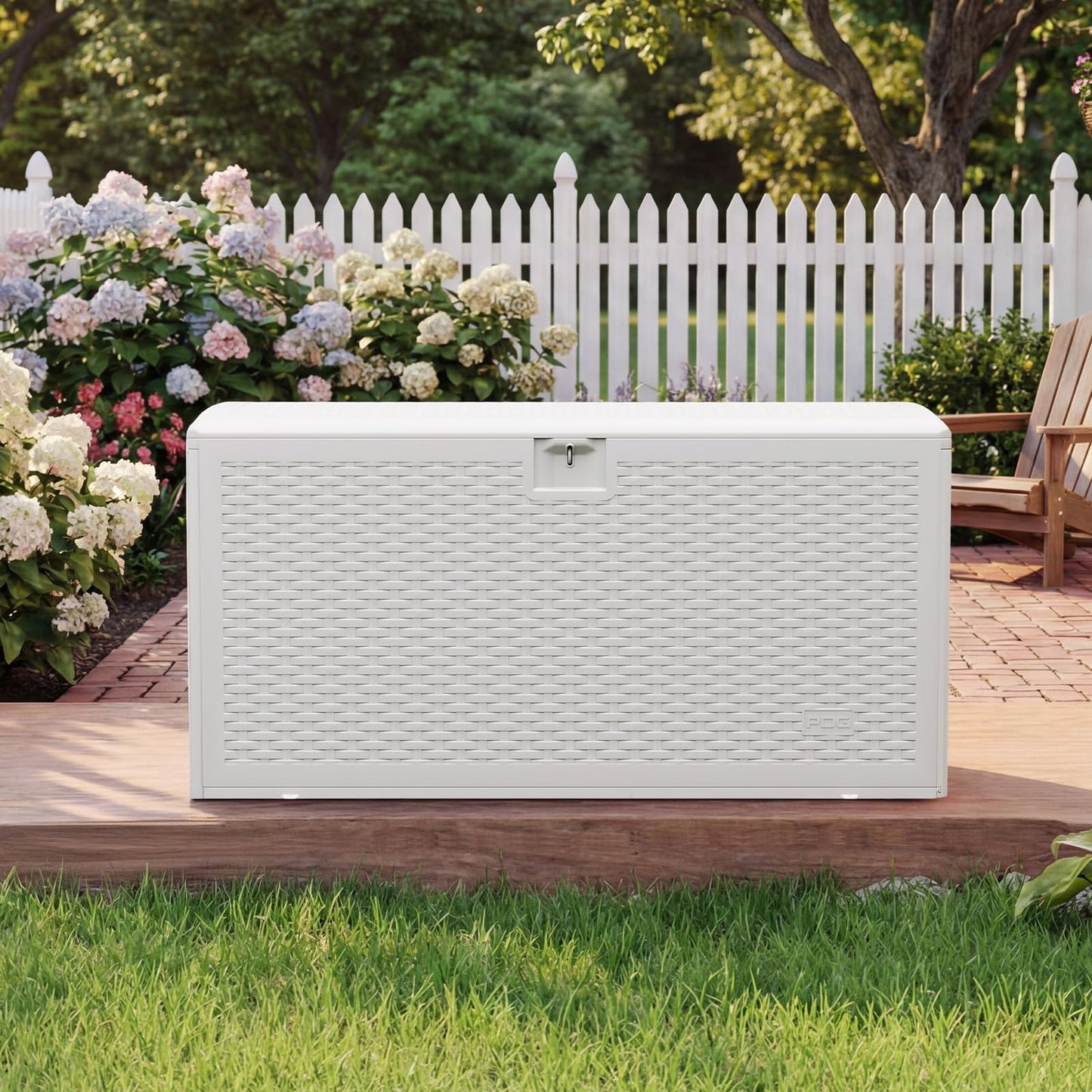 Garvee 99 Gallon Waterproof Large Resin Deck Box Indoor Outdoor, Lockable Storage Container for Patio Furniture Tools, Waterproof Deck Box Patio Storage Bin for Pool Garden, White