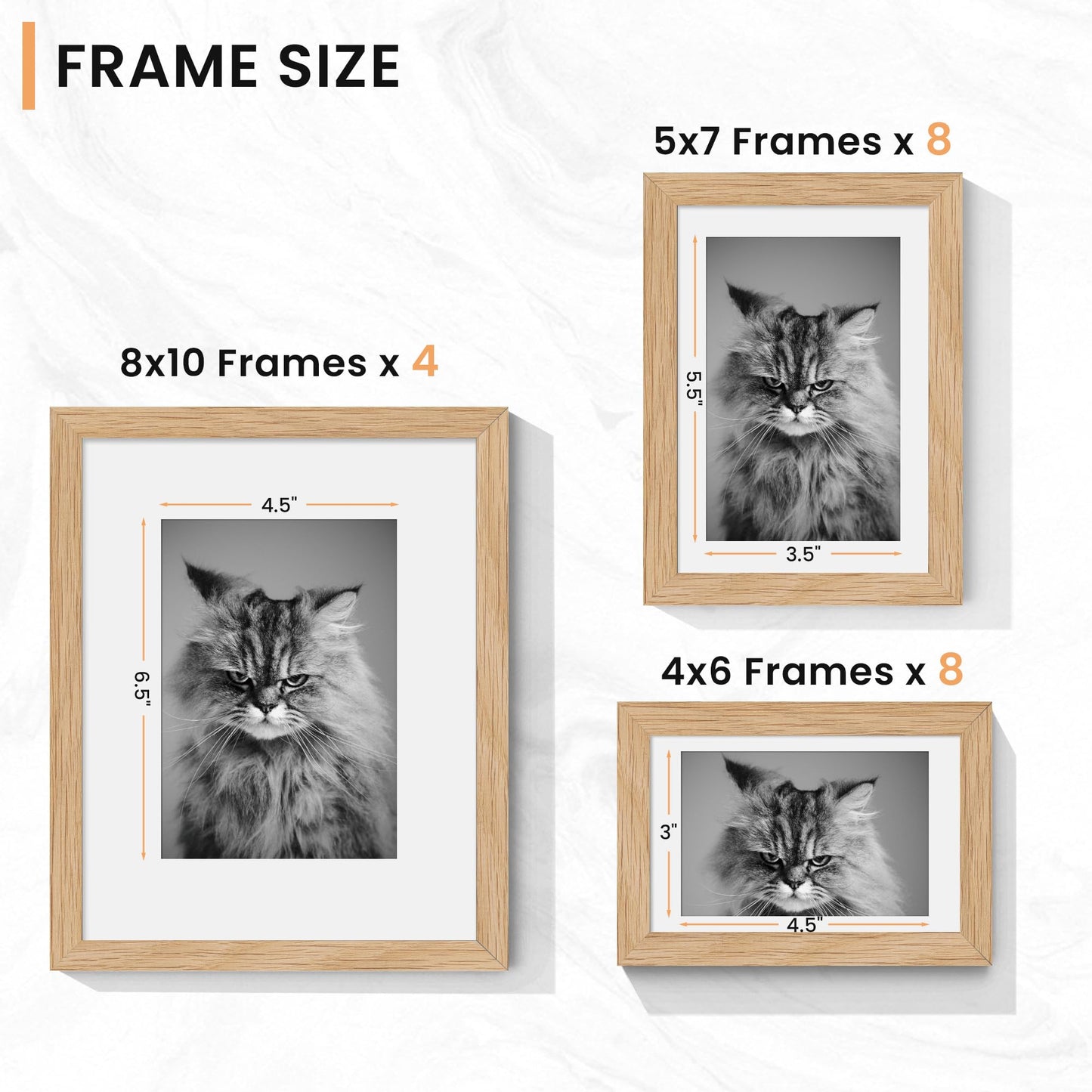 Venusmiles 20 Pack Picture Frames Collage Wall Decor, Gallery Frame Set for Wall Mounting or Tabletop Display, Multi Sizes Including 4pcs 8x10, 8pcs 5x7, 8pcs 4x6, Oak