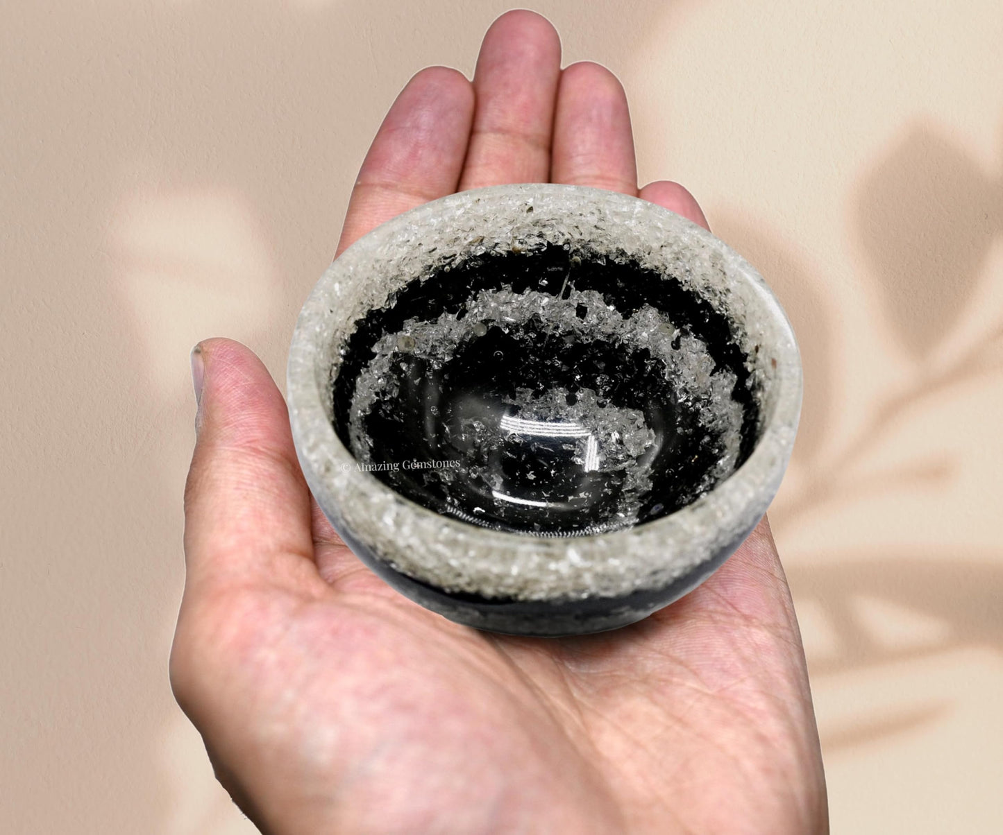 Amazing Gemstone - 3" Orgonite Black Tourmaline & Clear Quartz Crystal Bowl for Meditation, Crystals and Healing Stones Gift and Protection