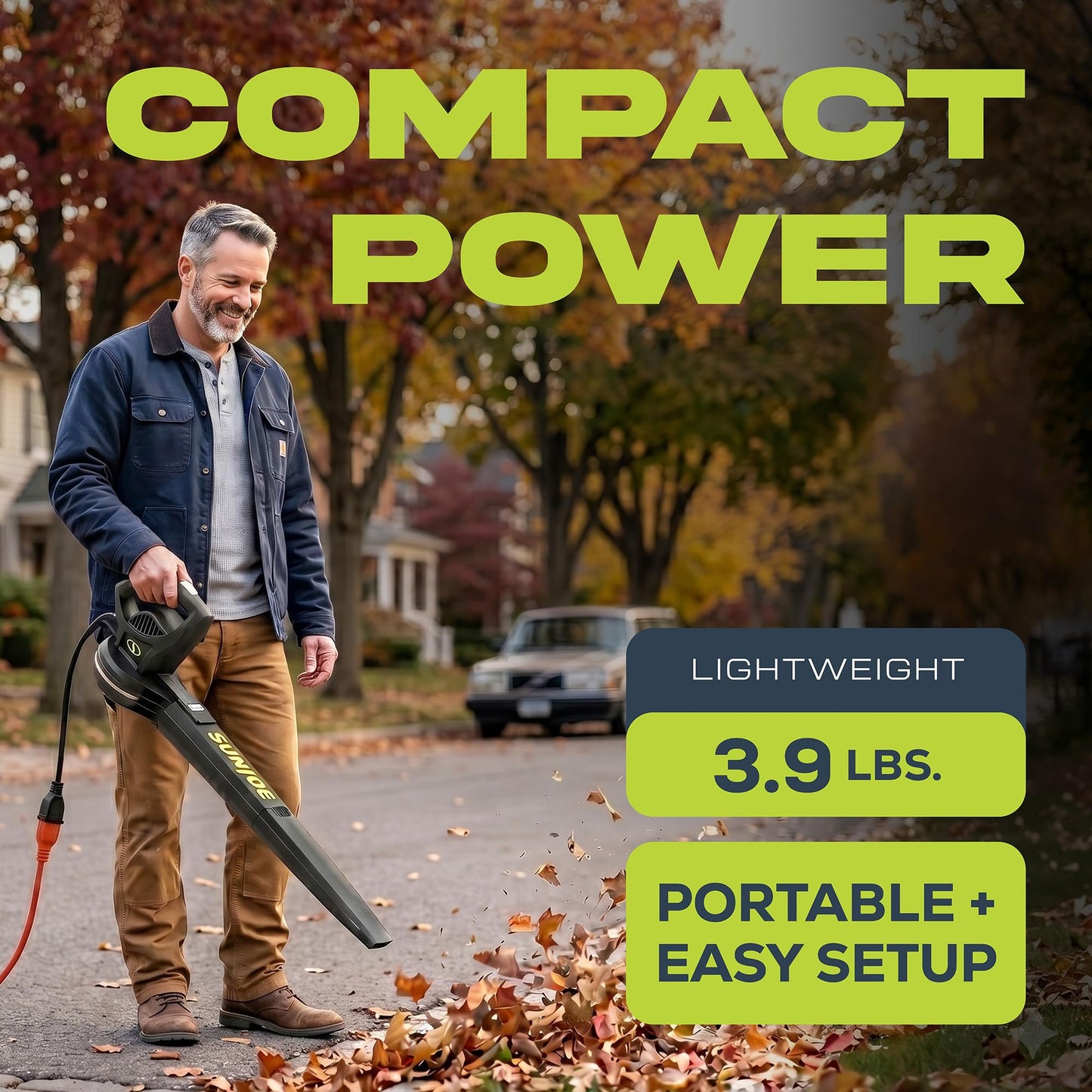 Sun Joe SBJ597E All-Purpose Electric Leaf Blower, 6-Amp Motor, 155 MPH, 260 CFM, Black - Lightweight & Compact, One-Hand Operation for Yards, Porches, Patios, Walkways, Decks, Garage & Light Snow