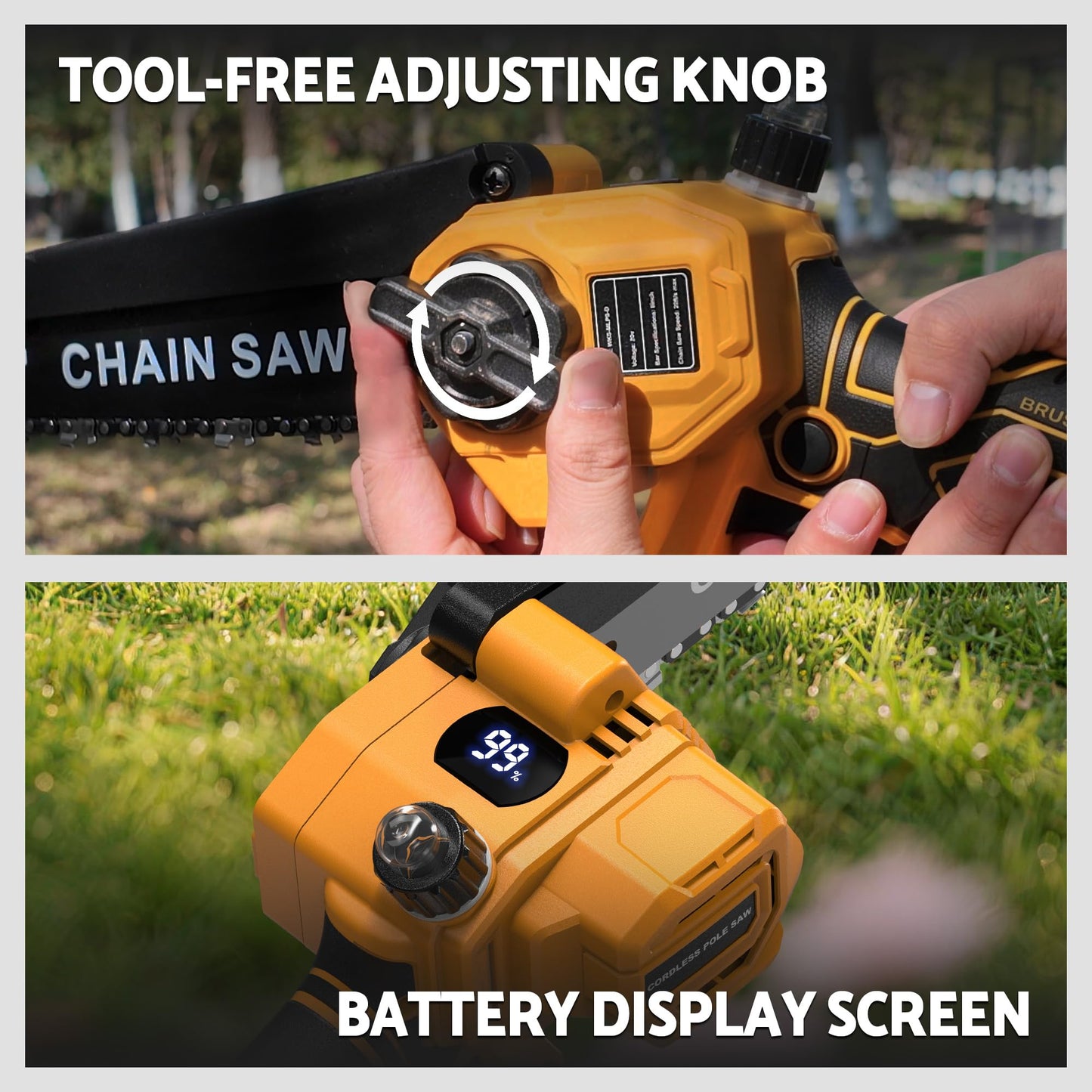 8 Inch Cordless Pole Saw Compatible with Dewalt 20V Battery, Brushless Mini Chainsaw with Extension Pole 14.2 FT Max, Pole Saws for Tree Trimming, 20 FT/S Cutting speed Auto Lubrication System