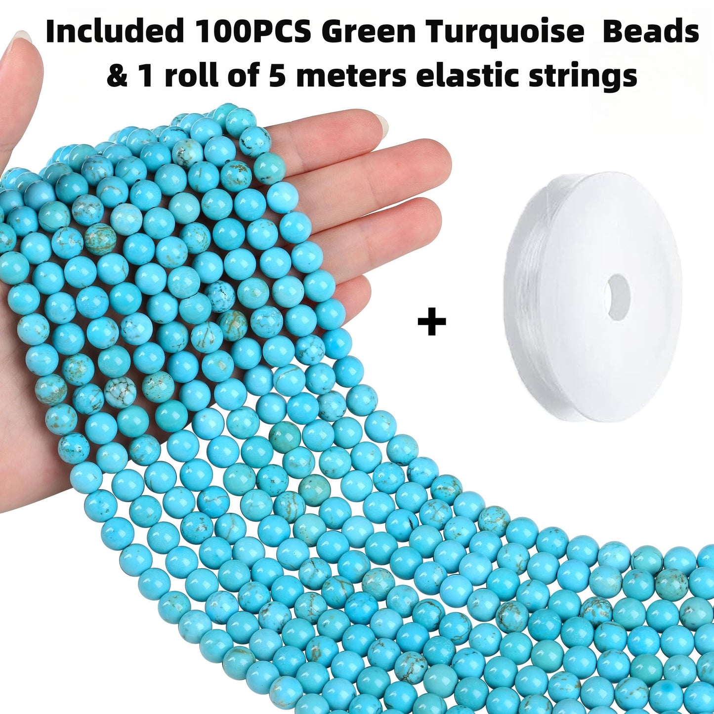 QINJIEJIE 100PCS Green Turquoise Beads 8mm Stone Beads Round Loose Gemstone Bead for Bracelet Beading Crystal Jewelry Making DIY Necklace Earrings 0.32"