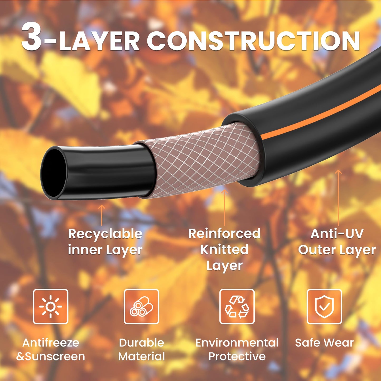 Giraffe Tools Garden Hose 5/8", Water Hose Heavy Duty, Flexible, Lightweight Hybrid Hose with Swivel Handle, 100ft Male to Female Fittings, Burst 600 PSI