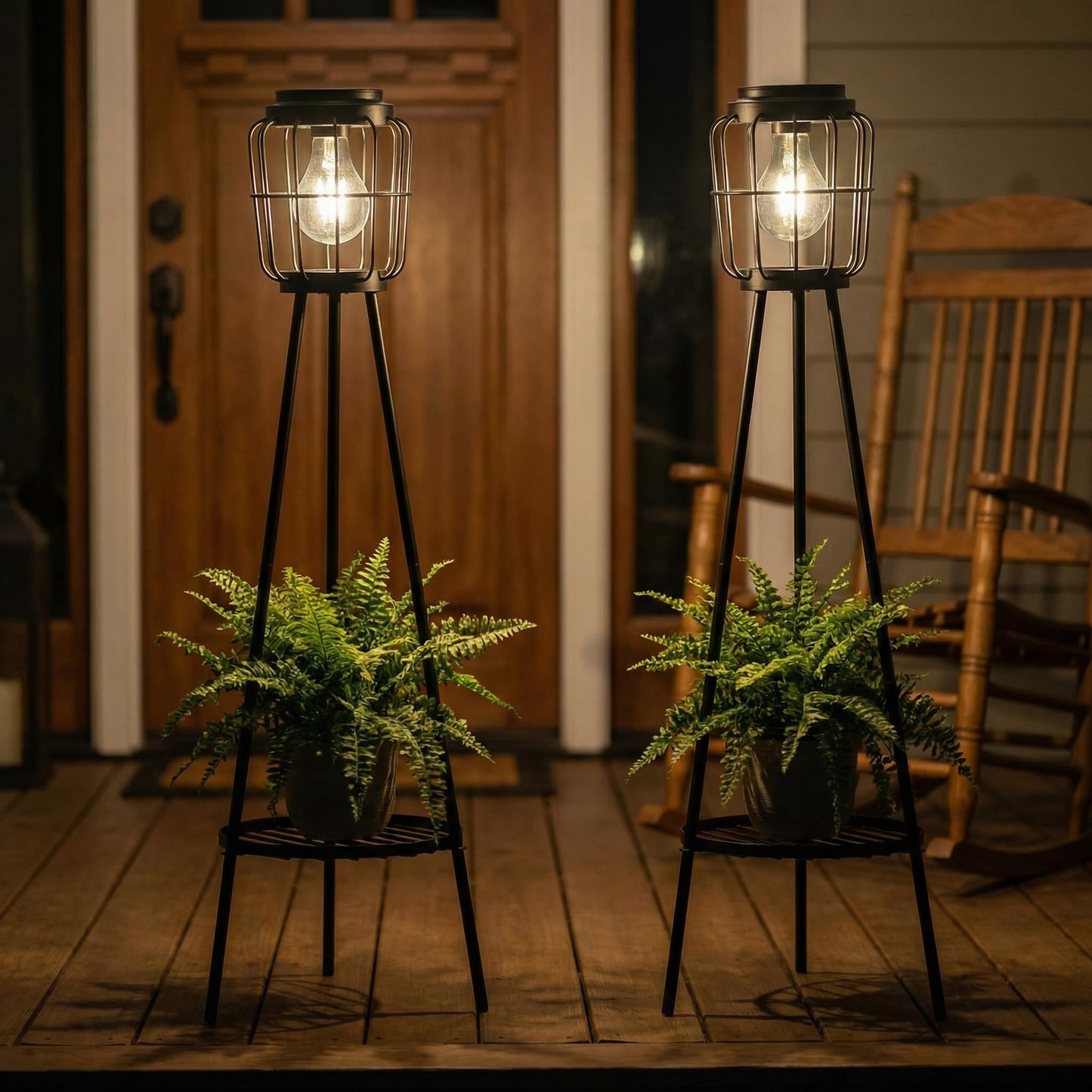 VISFLAIR Solar Lights with Plant Stand, Outdoor Floor Lamp, Waterproof Solar LED Edison Bulb Light Flower Shelf for Patio Porch Deck Yard Garden Decor-1 Pack