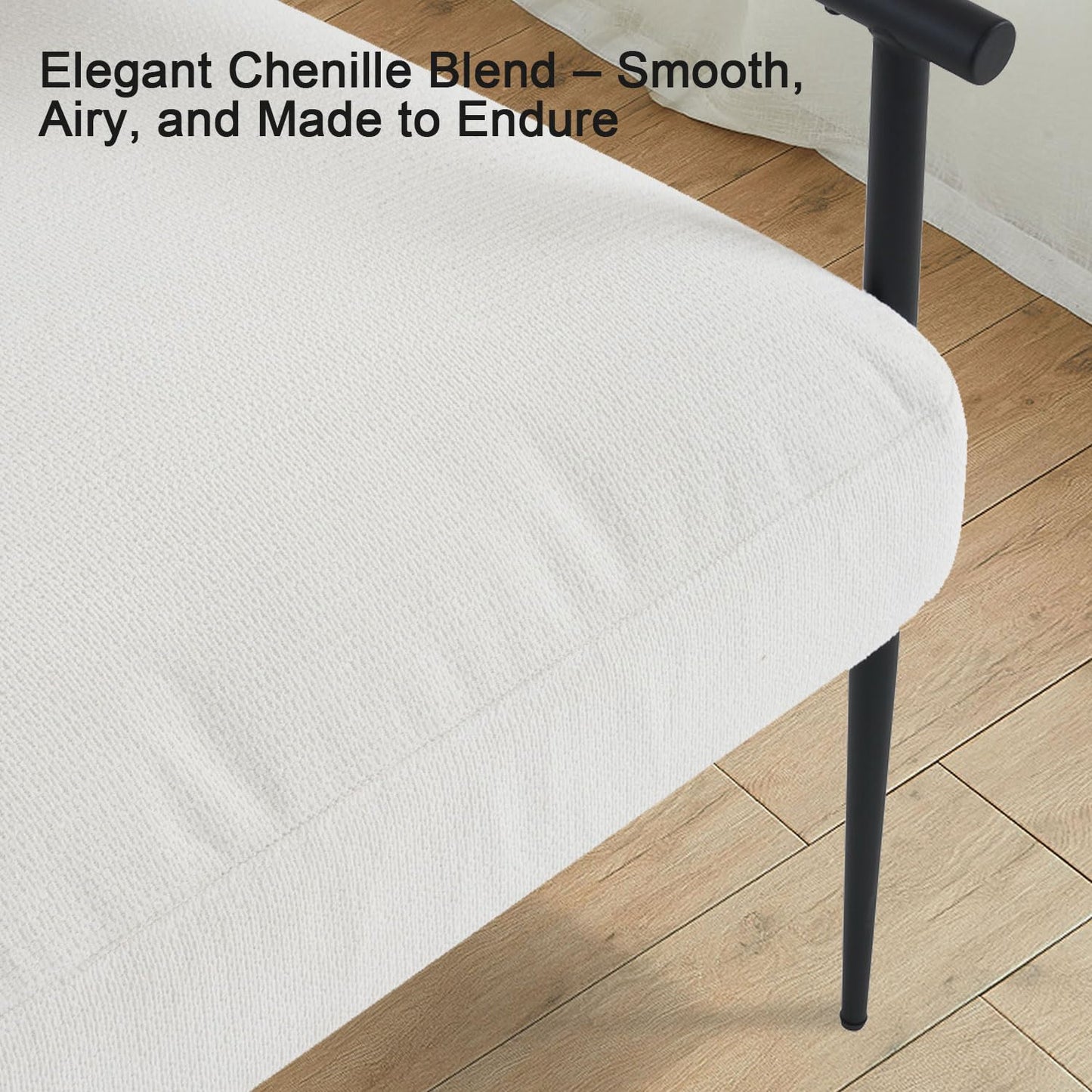 Accent Chair Mid Century Modern Armchair for Living Room,Bedroom,Office,Lounge Comfy Chenille Upholstered Soft Removable Washable Cushions and Pillows,Metal Wood-Grain Armrest Legs,White