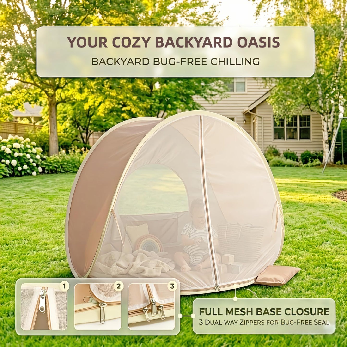 Pivoryla Baby Beach Tent, Pop Up Baby Tent with UV Protection, 37"x29"x33" Baby Sun Shade, Portable Baby Beach Essentials | 1.2lbs Lightweight, Sand-Proof Mesh Door, 4 Steel Stakes & Carry Bag