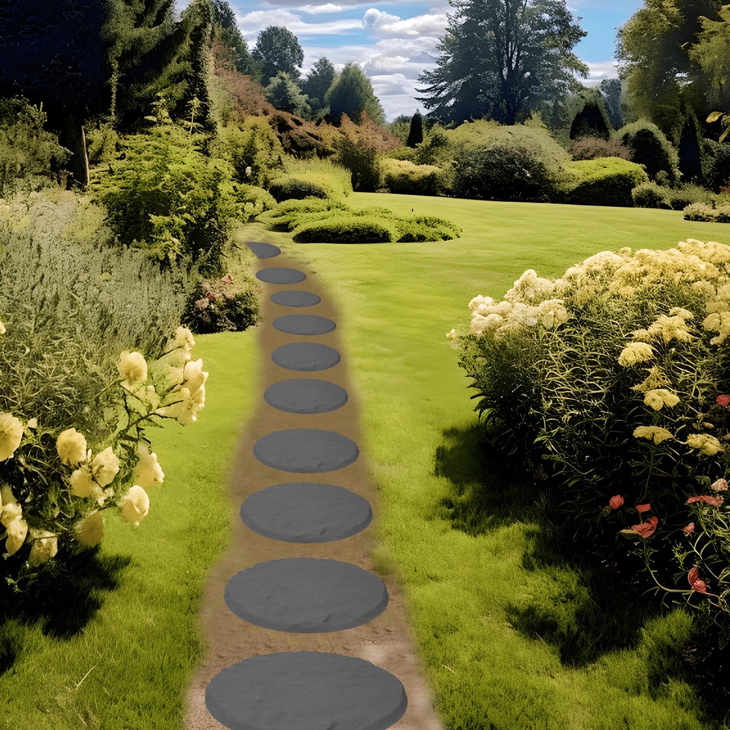 Outdoor Step Stones, Stepping Stones with Ground Stakes, Polypropylene Resin Round Step Stones with Ground Stakes for Lawn Garden Pathway (Grey)