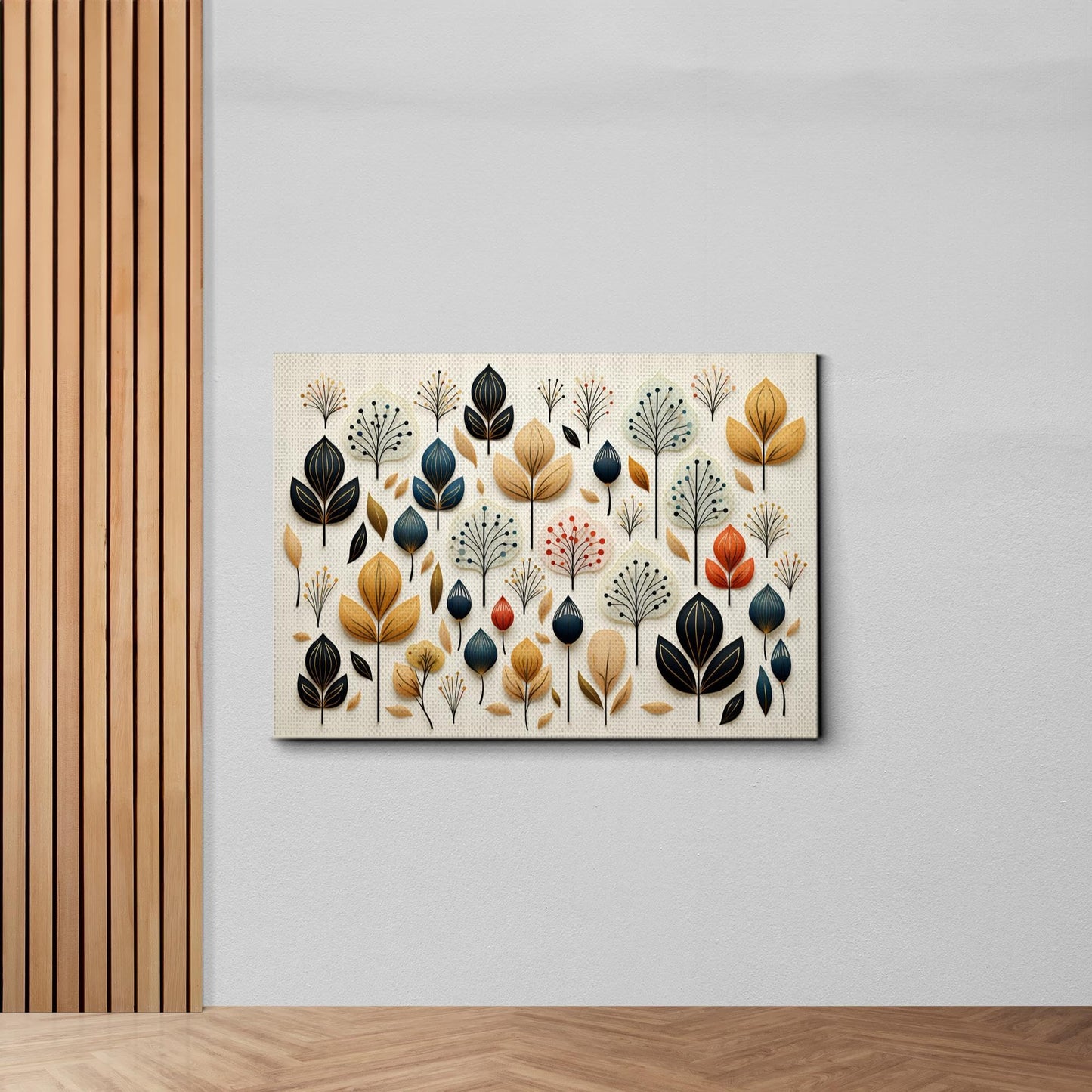 Scandinavian Folk Art, Black and Beige Abstract Botanical Wall Art for Scandinavian Home Decor, Decor Canvas, Art Print