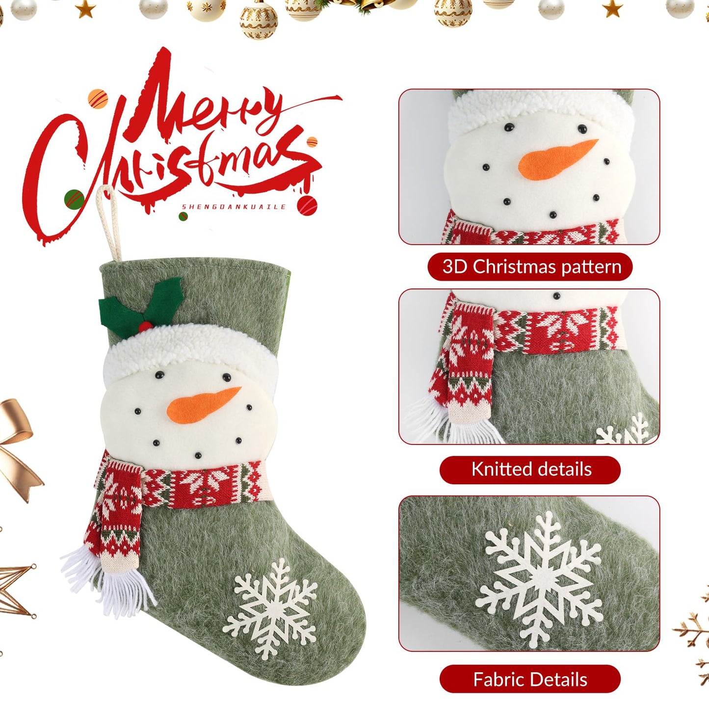Fruasio 18.5 Inch Christmas Stockings for Hanging Set for 3, Large Xmas Fireplace Mantel Socks with Snowman, Reindeer & Santa, Classic Holiday Hanging Decorations for Home, Party & Gift Stuffers