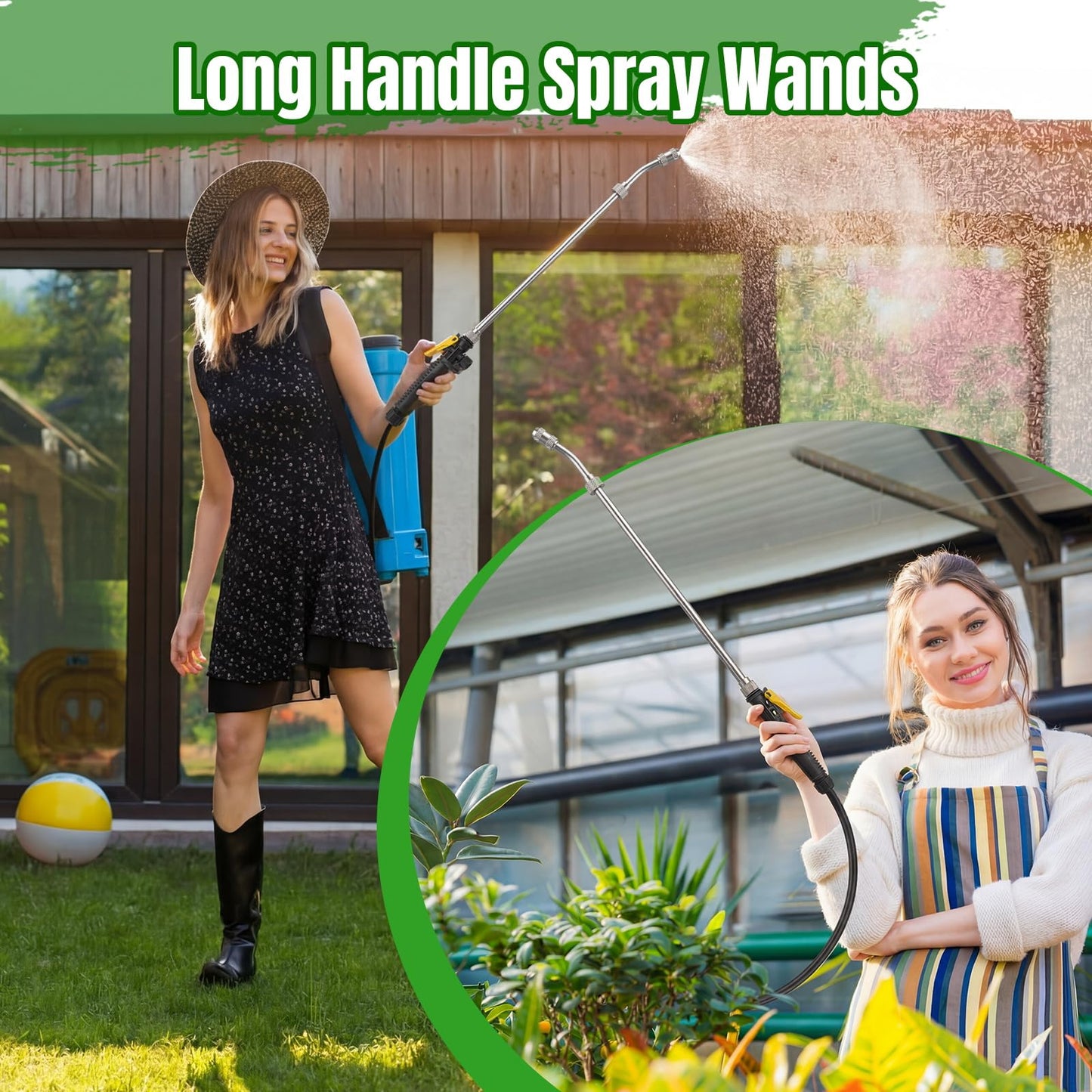 Dunkive 4 Pack Replacement Sprayer Wands with Hoses Compatible with Ryobi 24 Inch Pump Sprayer Part with Adjustable Nozzle Trigger Wand Match 3/8'' Hose Universal Stainless Steel Water Spray Parts
